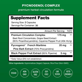 Foto 2 | Suplemento Nutrachamps Pycnogenol Extracto de Corteza de Pino Marítimo Francés 60 Cápsulas - Venta Internacional