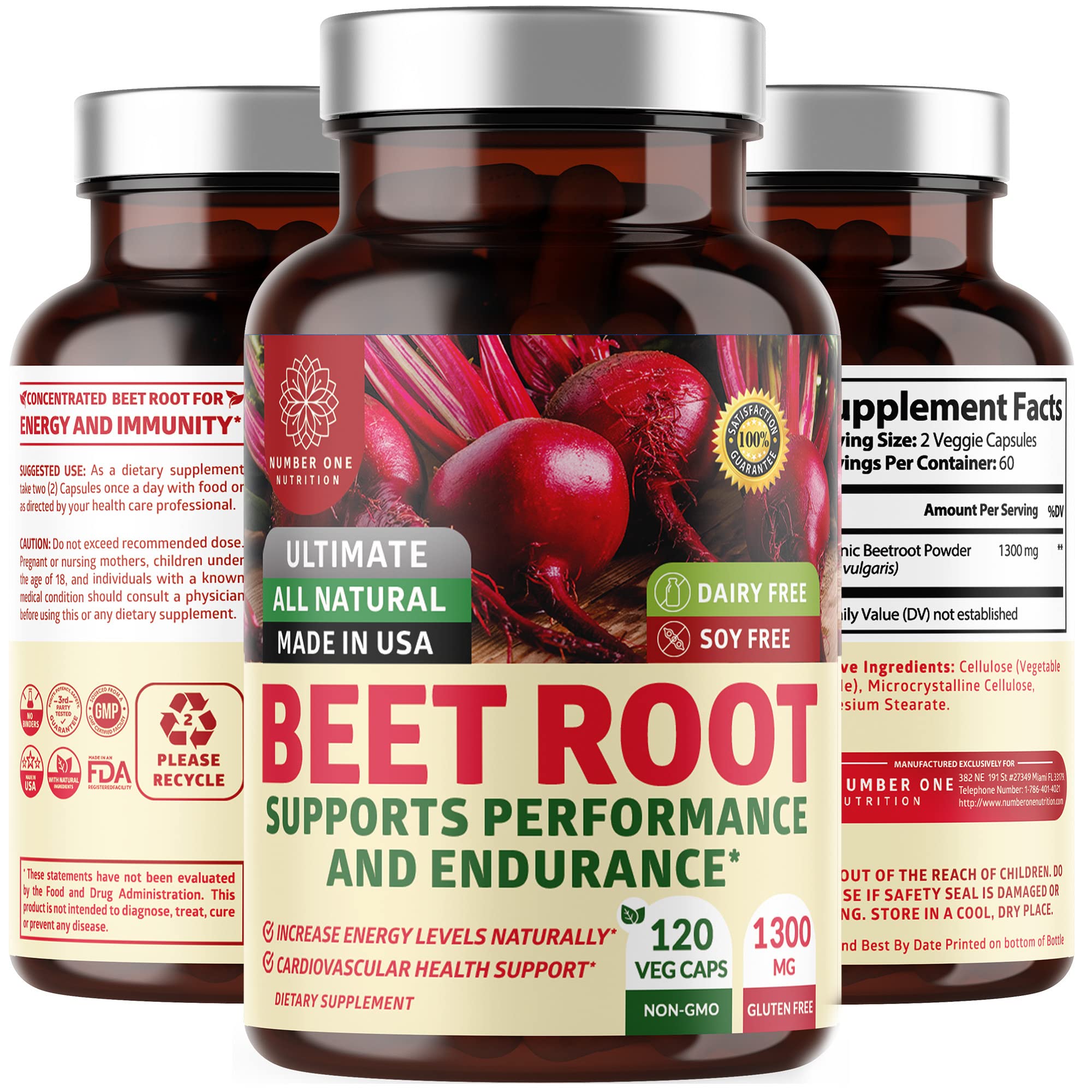 Suplemento Number One Nutrition, Raíz De Remolacha, 1300 Mg, 120 Cápsulas - Venta Internacional.