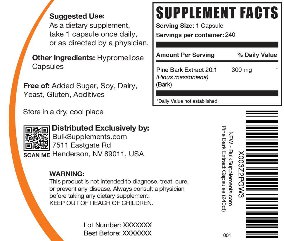 Foto 3 pulgar | Suplemento A Granel: Extracto De Corteza De Pino, 6000 Mg, 240 Cápsulas - Venta Internacional.