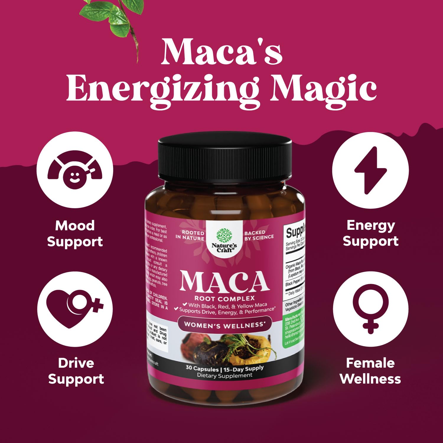 Foto 5 pulgar | Cápsulas De Raíz De Maca Orgánica Supplement Natures Craft, 30 Unidades - Venta Internacional.
