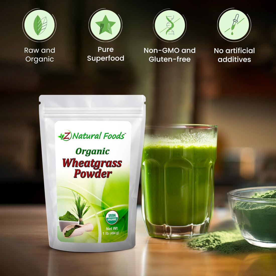 Foto 5 | Hierba De Trigo En Polvo Z Natural Foods, 1 Libra, Orgánico, 87 Porciones - Venta Internacional.