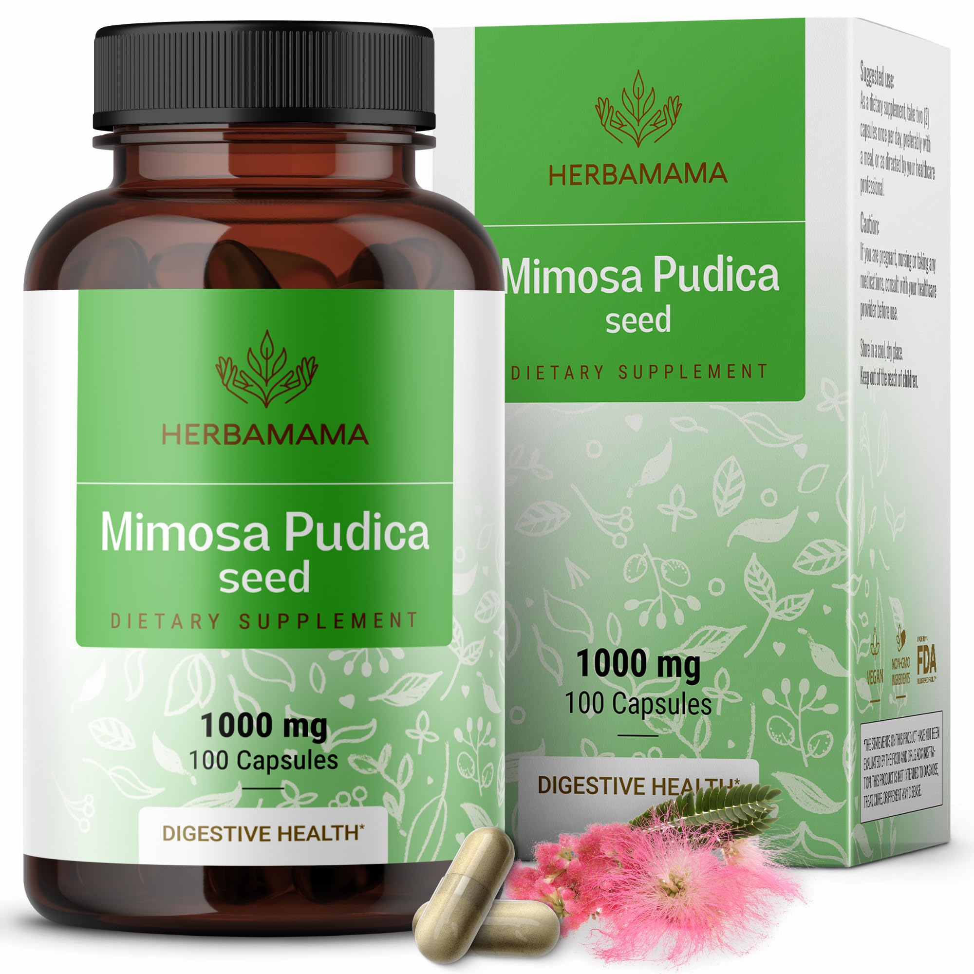 Foto 2 pulgar | Suplemento Herbamama Mimosa Pudica Semilla 1000 Mg 100 Cápsulas - Venta Internacional.
