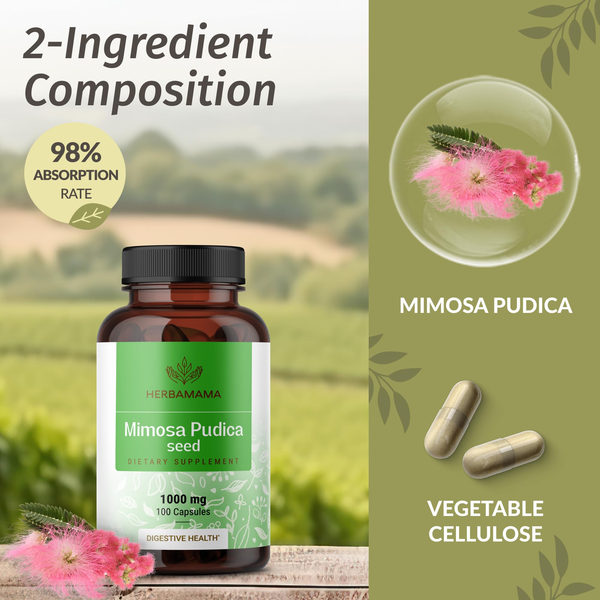 Foto 5 pulgar | Suplemento Herbamama Mimosa Pudica Semilla 1000 Mg 100 Cápsulas - Venta Internacional.