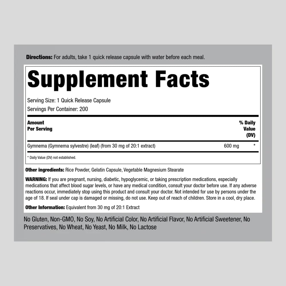 Foto 3 pulgar | Suplementos Piping Rock Gymnema Sylvestre 600 Mg 200 Cápsulas - Venta Internacional.