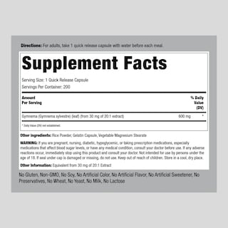 Foto 2 | Suplementos Piping Rock Gymnema Sylvestre 600 Mg 200 Cápsulas - Venta Internacional.