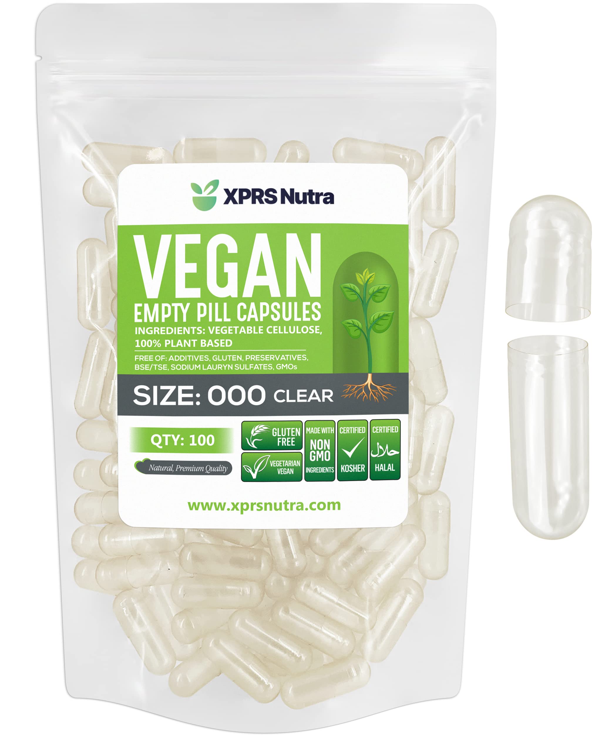 Cápsulas Vacías Xprs Nutra Vegan, Tamaño 000, 100 Unidades - Venta Internacional.