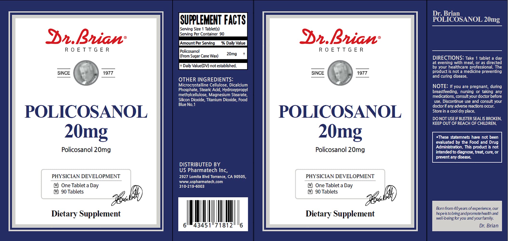 Foto 7 pulgar | Suplemento Dr. Brian Policosanol 20 Mg De Caña De Azúcar 90 Comprimidos - Venta Internacional.