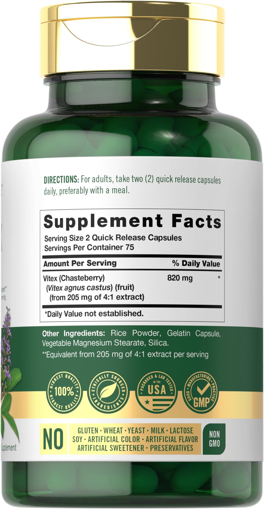 Foto 3 pulgar | Suplemento Carlyle Vitex Sauzgatillo 820 Mg 150 Cápsulas - Venta Internacional.