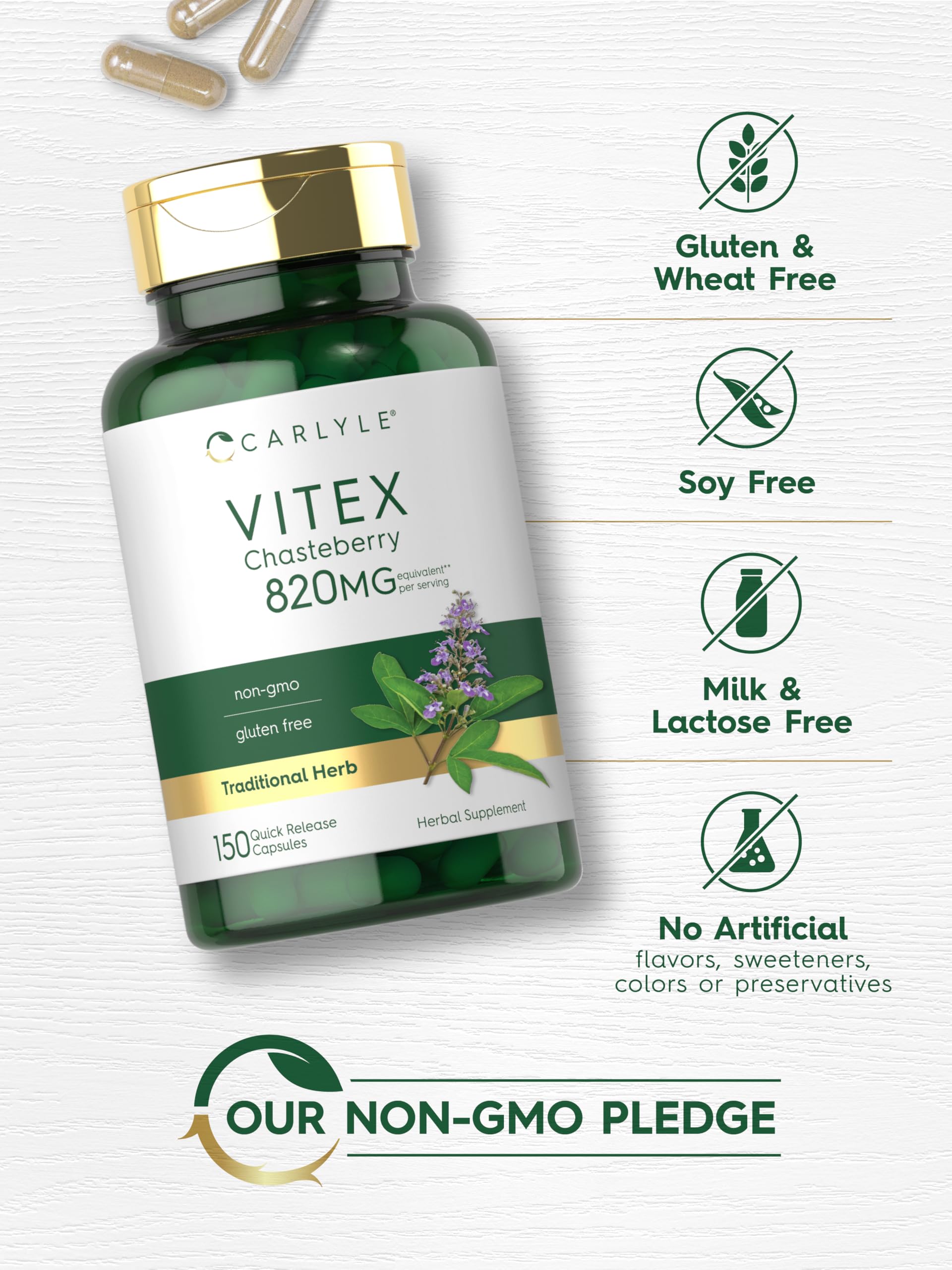 Foto 6 pulgar | Suplemento Carlyle Vitex Sauzgatillo 820 Mg 150 Cápsulas - Venta Internacional.