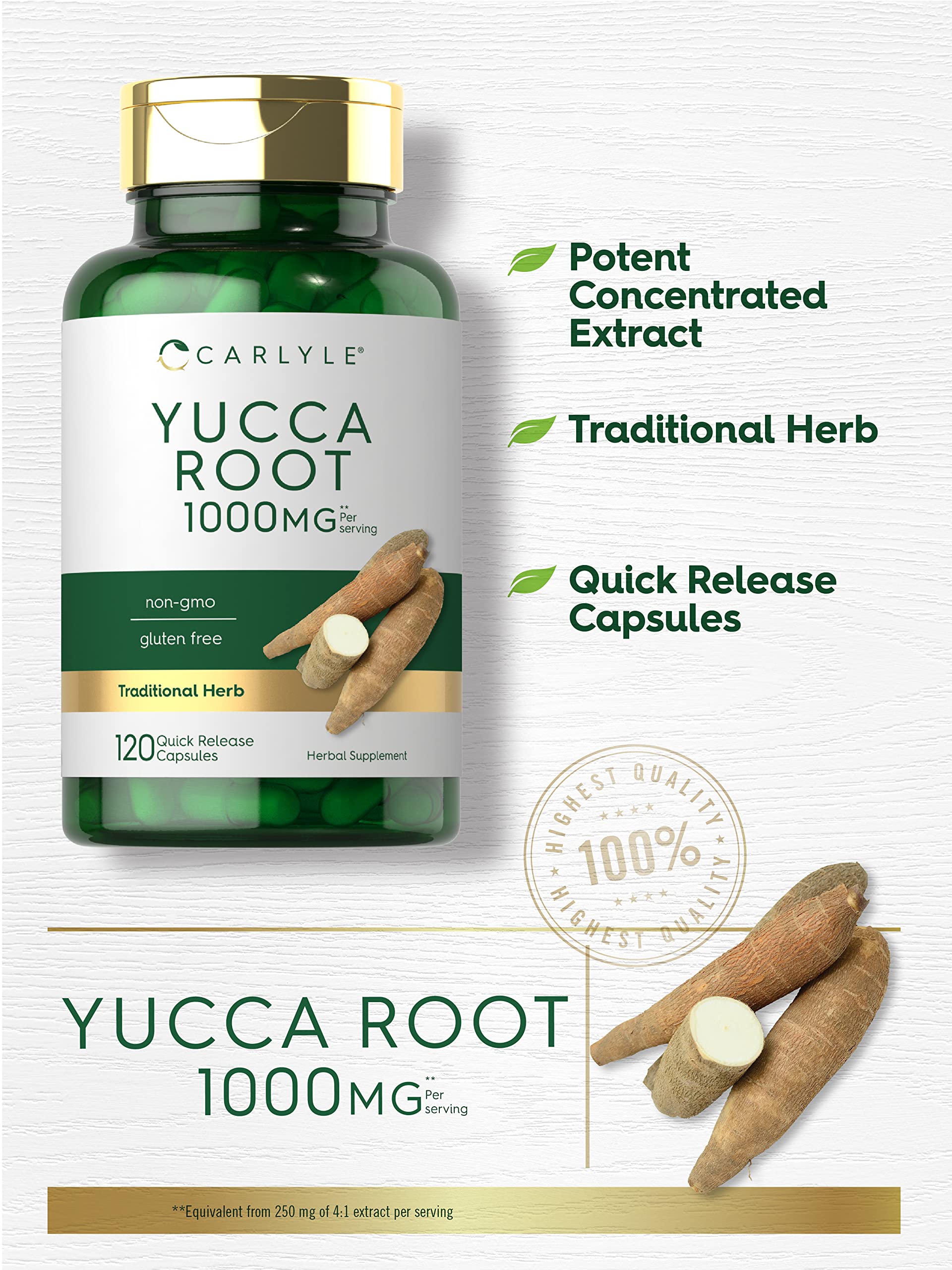 Foto 4 pulgar | Suplemento Carlyle Yucca Root 1000 Mg 120 Cápsulas - Venta Internacional.