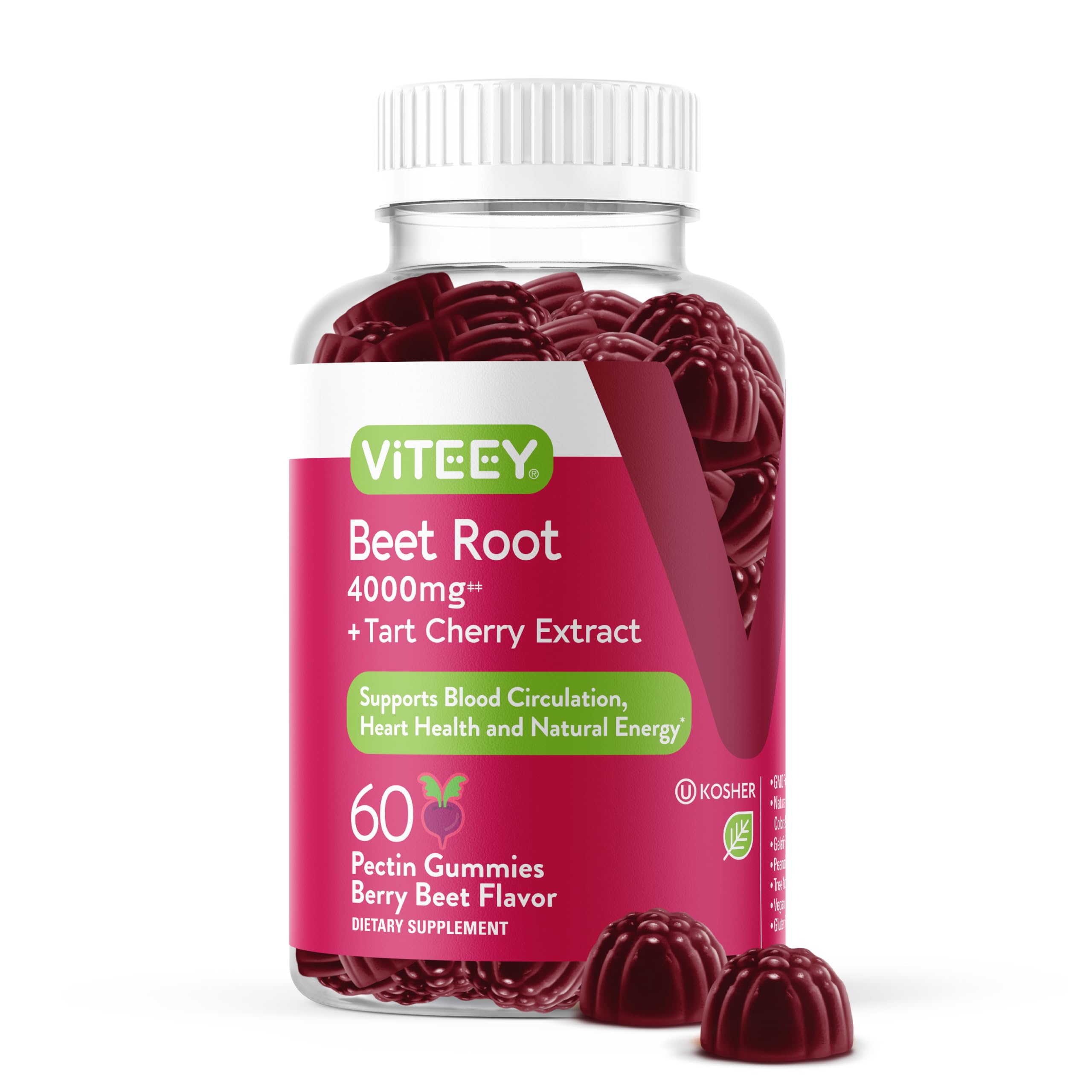 Gomitas Viteey De Raíz De Remolacha 4000 Mg + Tarta De Cereza Vegana 60 Unidades - Venta Internacional.