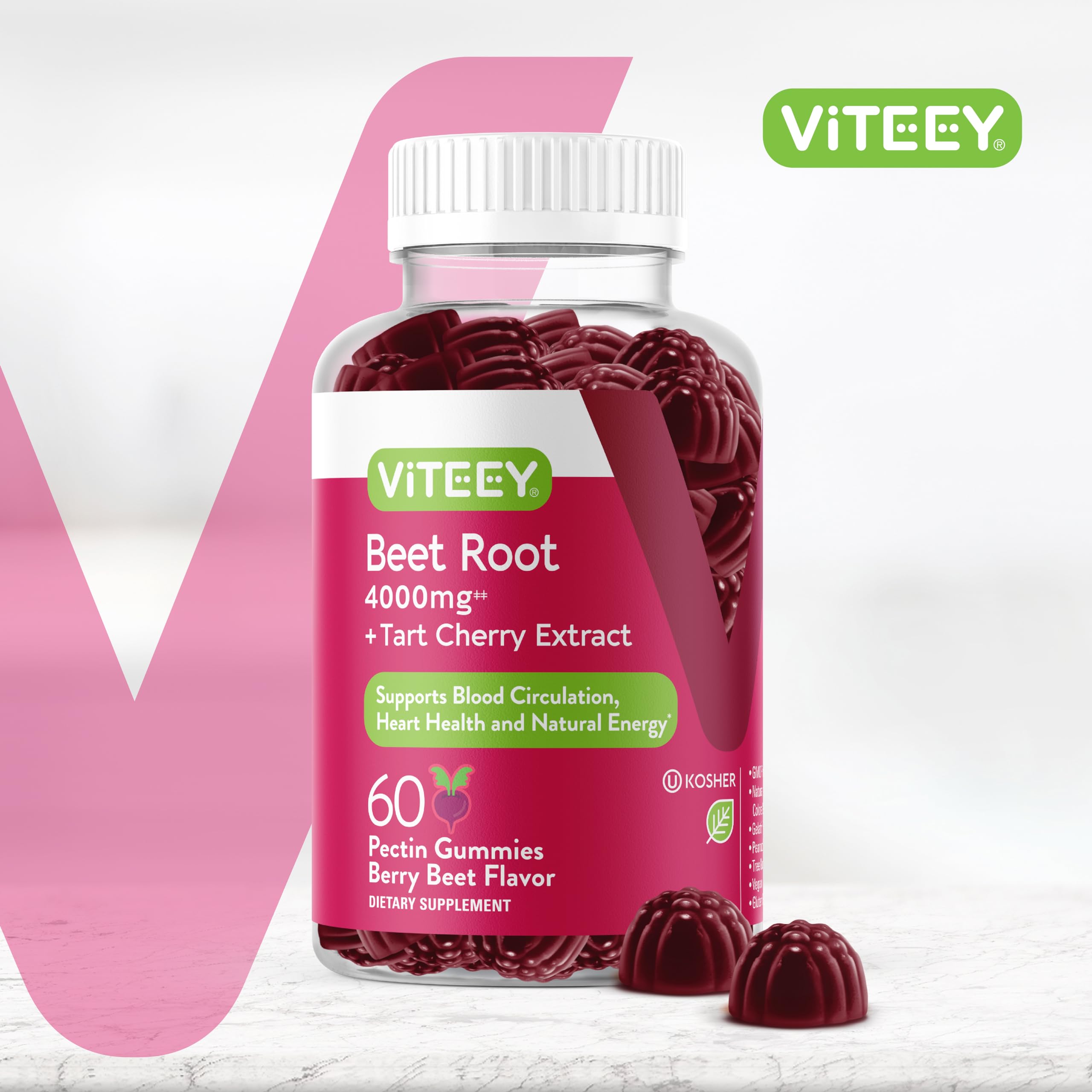 Foto 3 pulgar | Gomitas Viteey De Raíz De Remolacha 4000 Mg + Tarta De Cereza Vegana 60 Unidades - Venta Internacional.