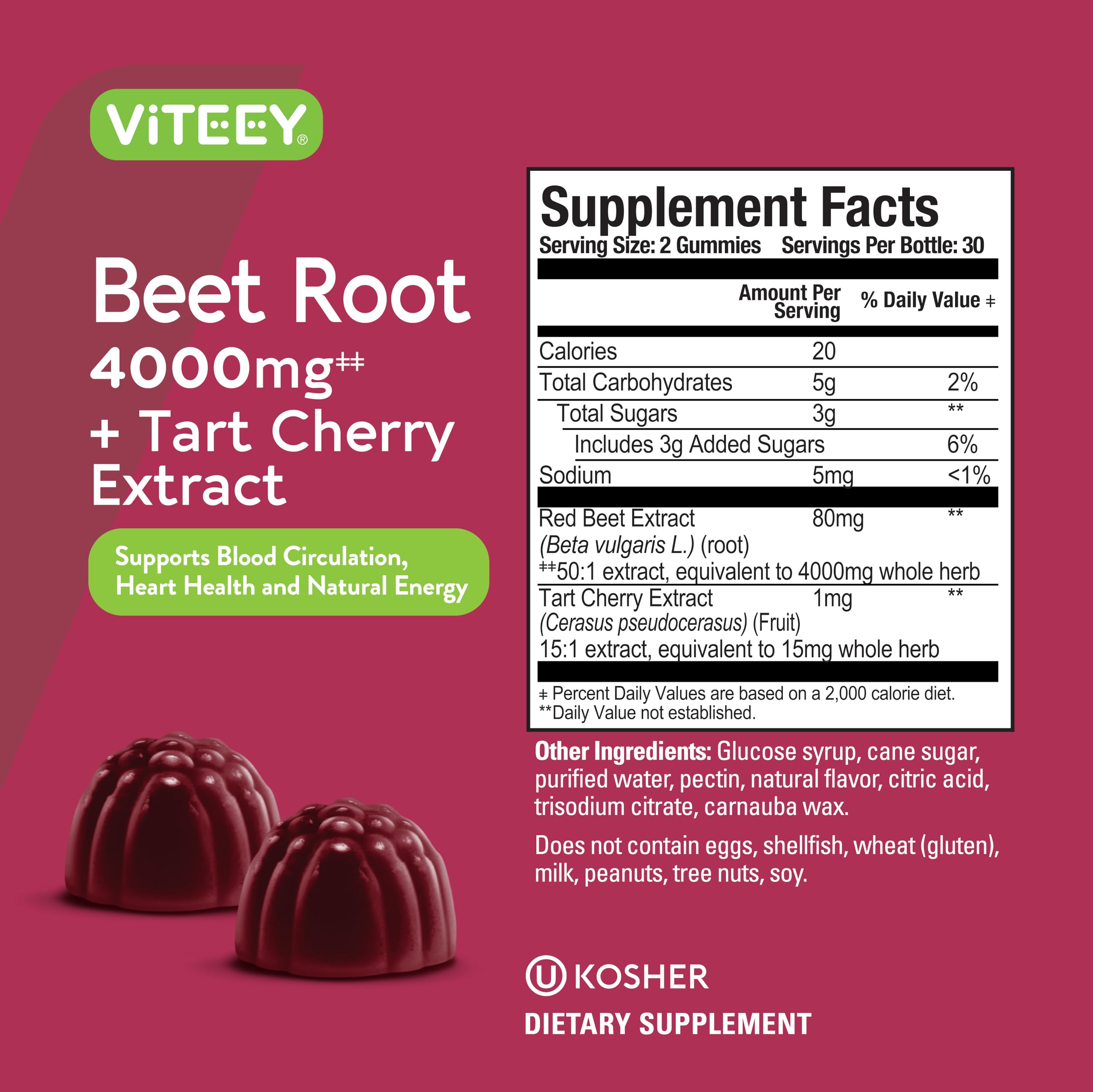 Foto 5 pulgar | Gomitas Viteey De Raíz De Remolacha 4000 Mg + Tarta De Cereza Vegana 60 Unidades - Venta Internacional.