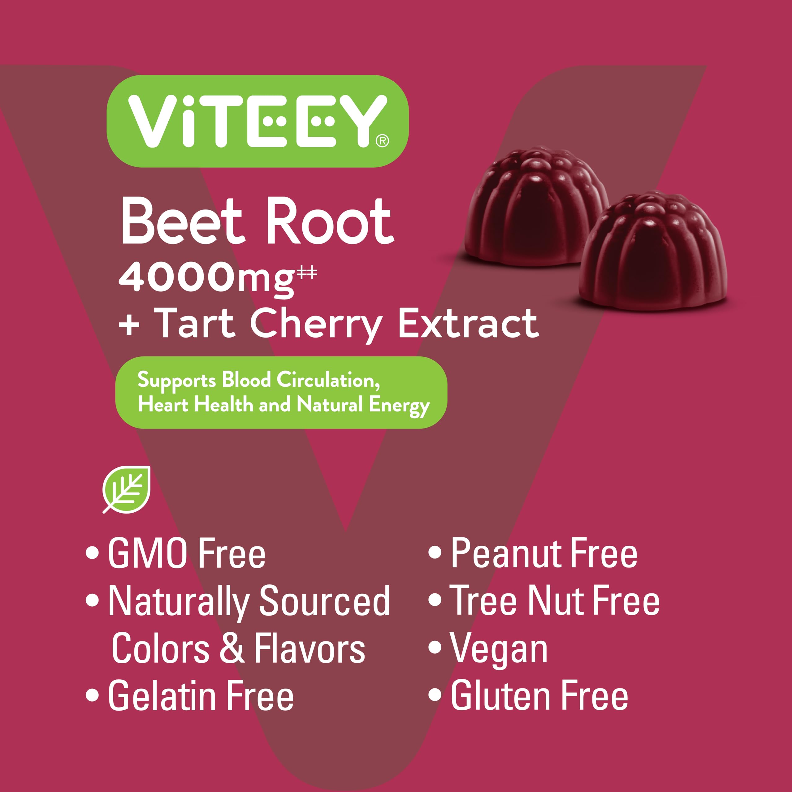 Foto 5 | Gomitas Viteey De Raíz De Remolacha 4000 Mg + Tarta De Cereza Vegana 60 Unidades - Venta Internacional.