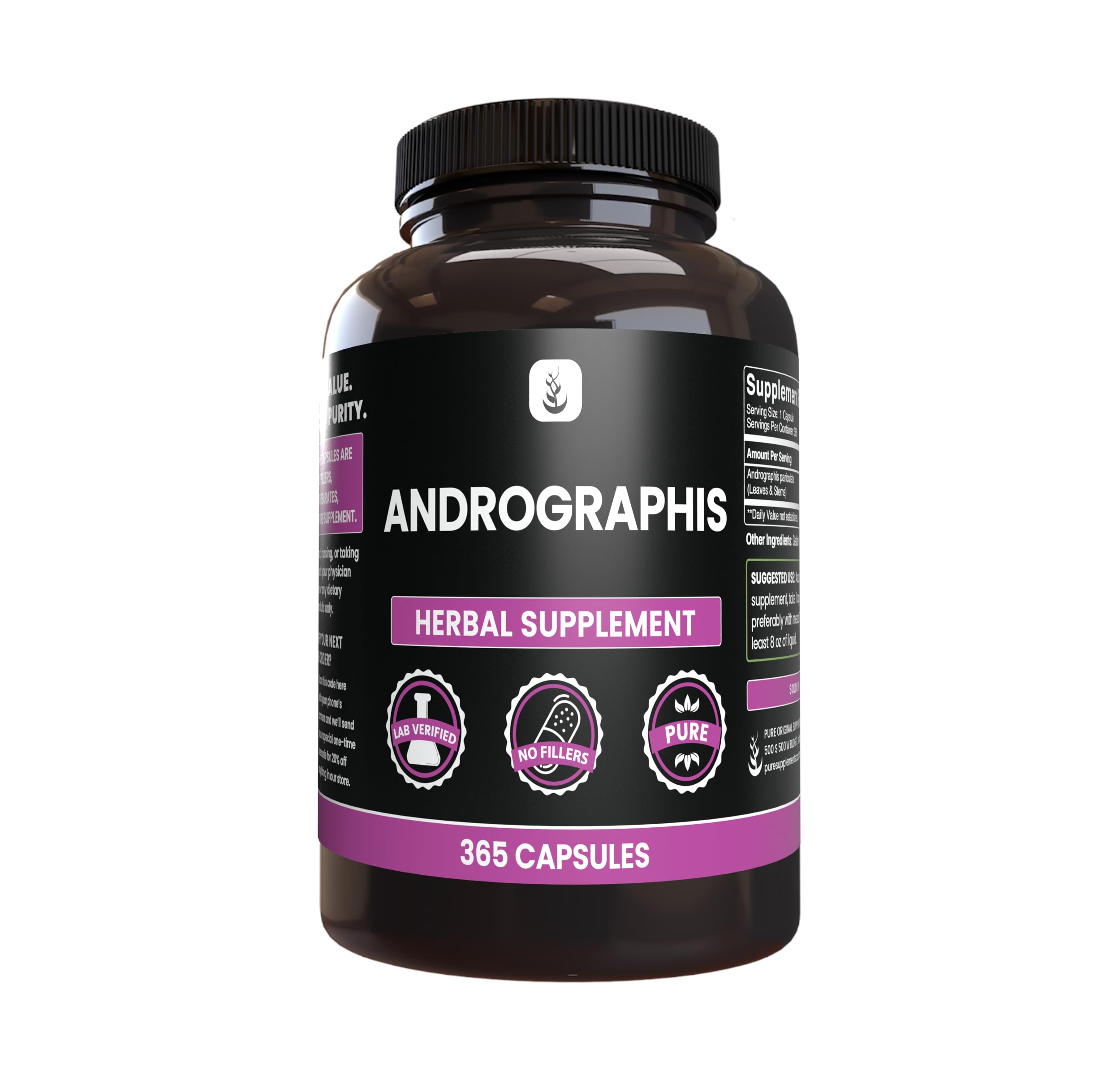 Suplementos Herbales Ingredientes Puros Originales Andrographis Paniculata 365 Cápsulas - Venta Internacional.