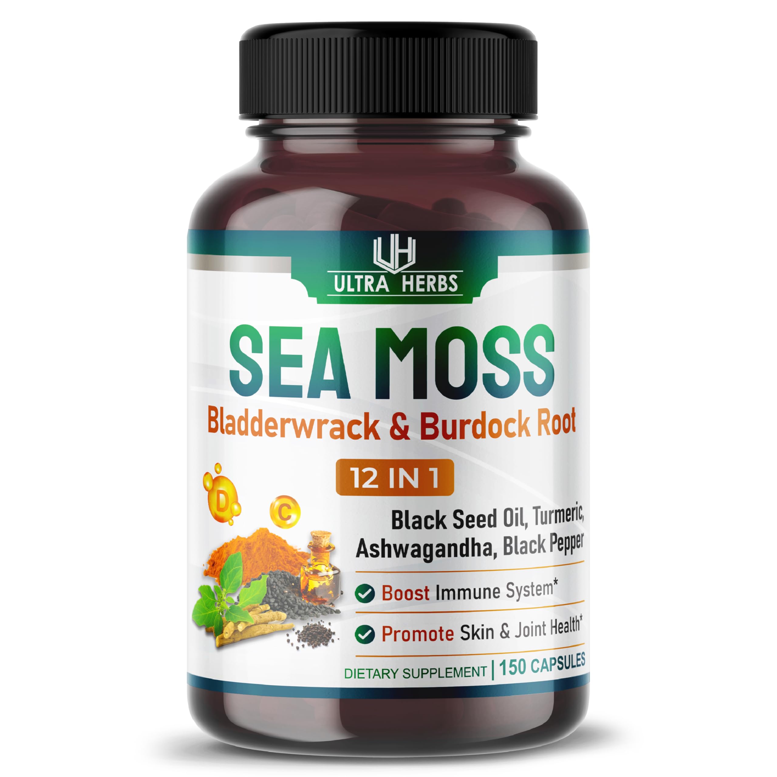 Foto 2 pulgar | Suplemento Ultra Herbs Sea Moss De 12,900 Mg Con Aceite De Semilla Negra - Venta Internacional.