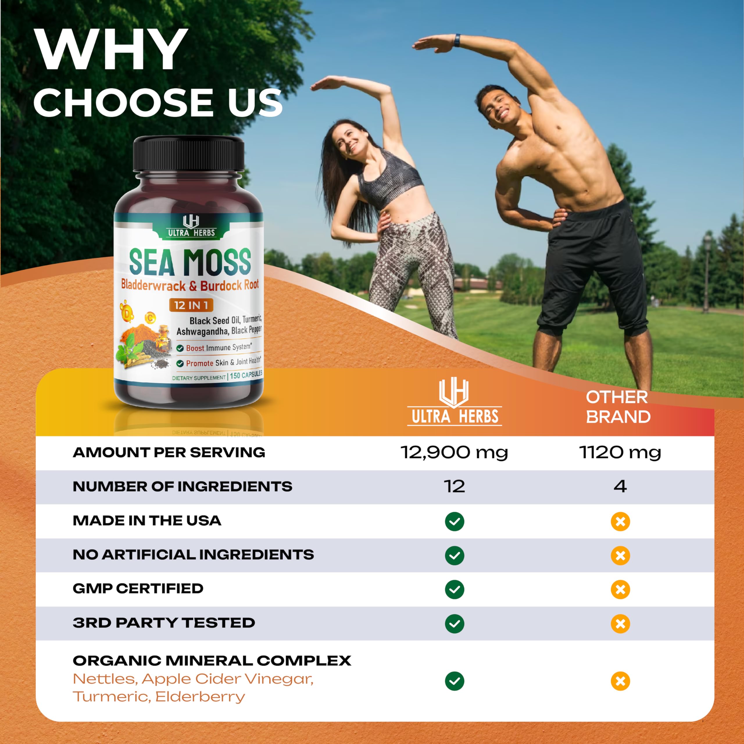 Foto 3 pulgar | Suplemento Ultra Herbs Sea Moss De 12,900 Mg Con Aceite De Semilla Negra - Venta Internacional.