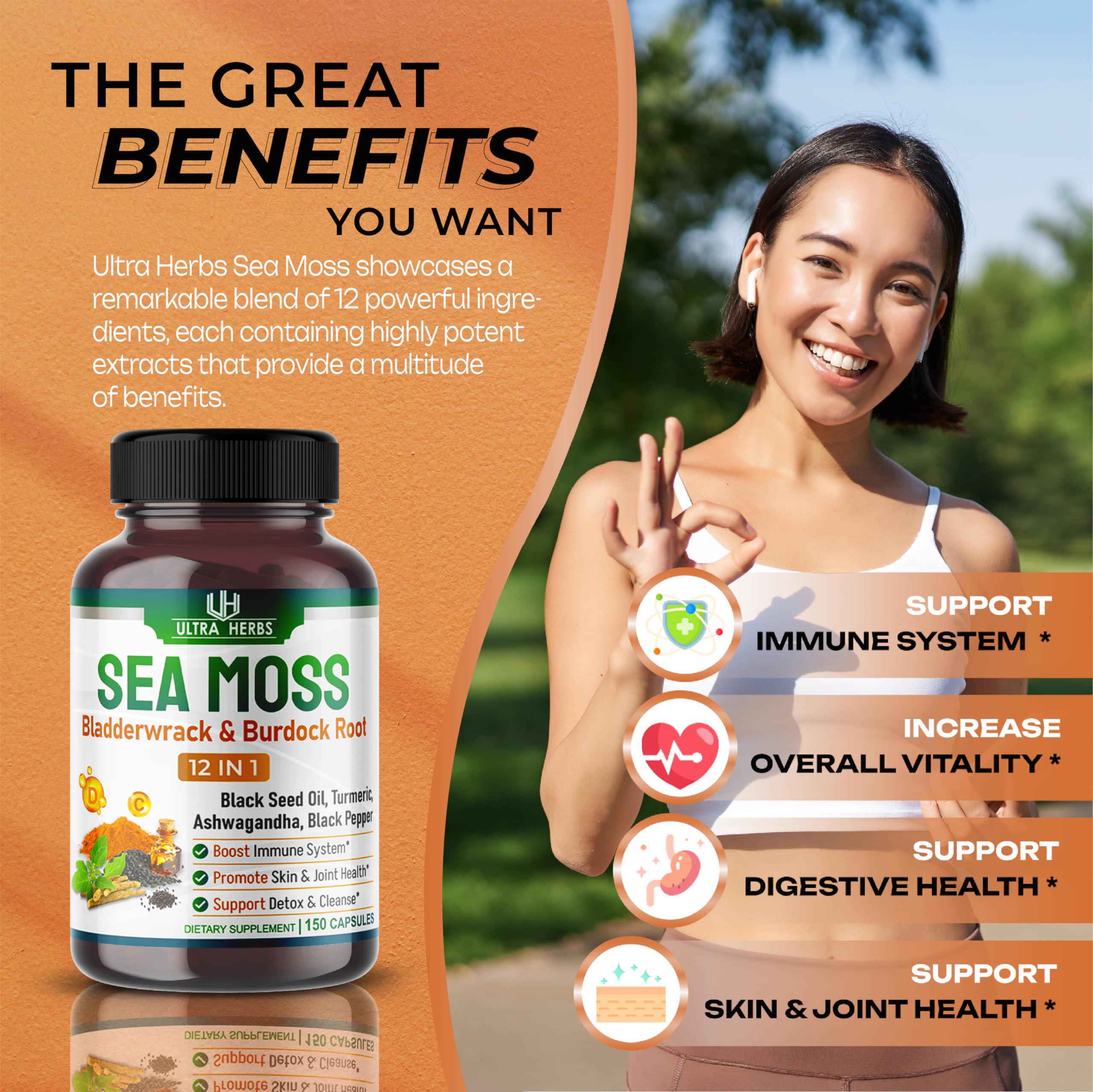 Foto 5 pulgar | Suplemento Ultra Herbs Sea Moss De 12,900 Mg Con Aceite De Semilla Negra - Venta Internacional.