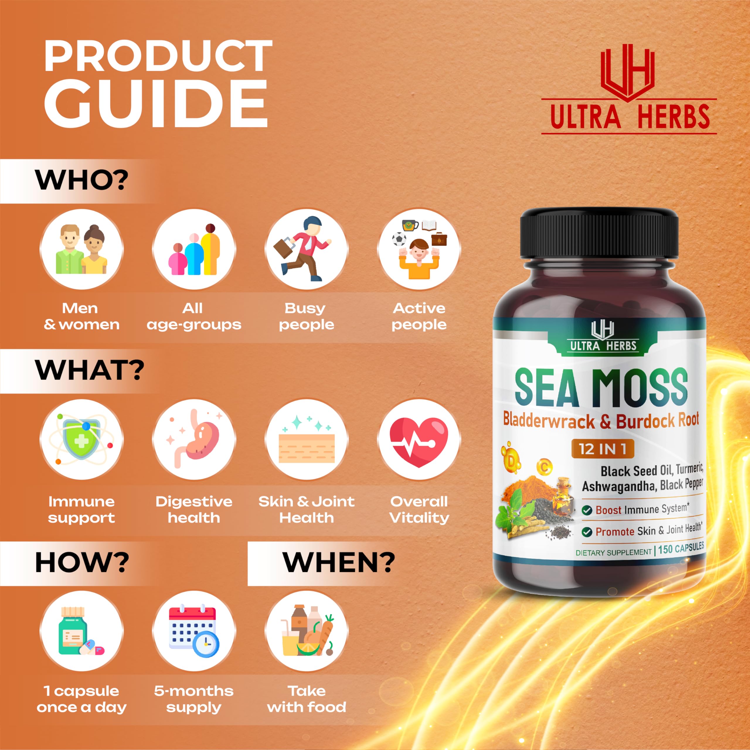 Foto 6 pulgar | Suplemento Ultra Herbs Sea Moss De 12,900 Mg Con Aceite De Semilla Negra - Venta Internacional.