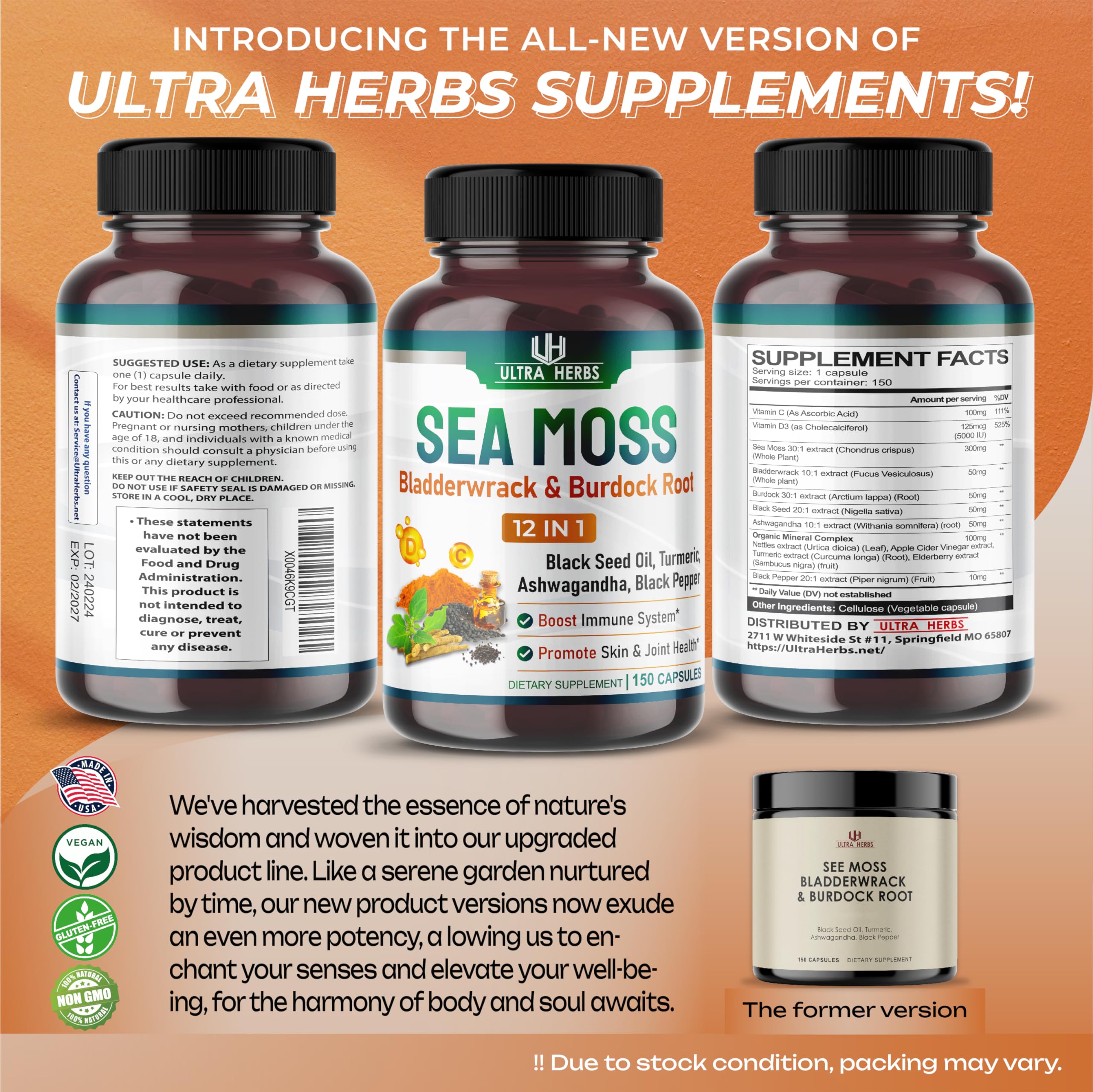 Foto 7 pulgar | Suplemento Ultra Herbs Sea Moss De 12,900 Mg Con Aceite De Semilla Negra - Venta Internacional.