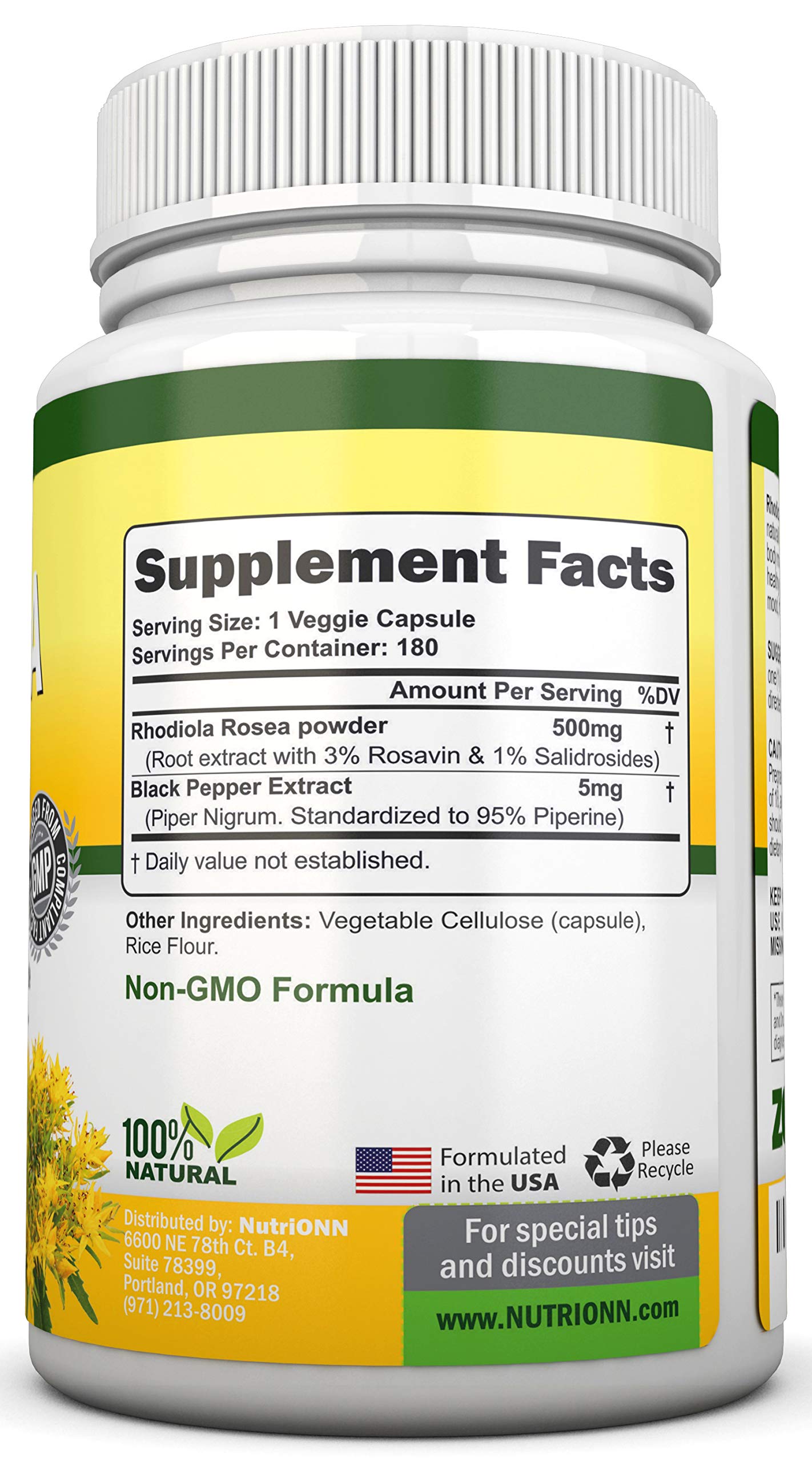 Foto 4 | Suplemento Nutrionn Rhodiola Rosea 500 Mg 180 Cápsulas Veganas - Venta Internacional.
