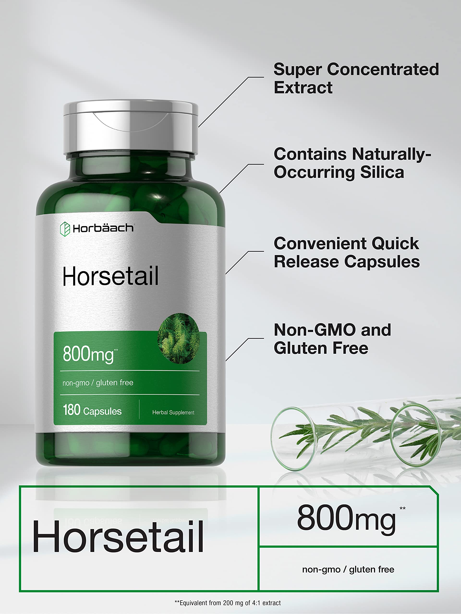Foto 4 pulgar | Suplemento Horbäach Horbäach, Cápsulas De Hierba De Cola De Caballo, 800 Mg, 180 Unidades - Venta Internacional.