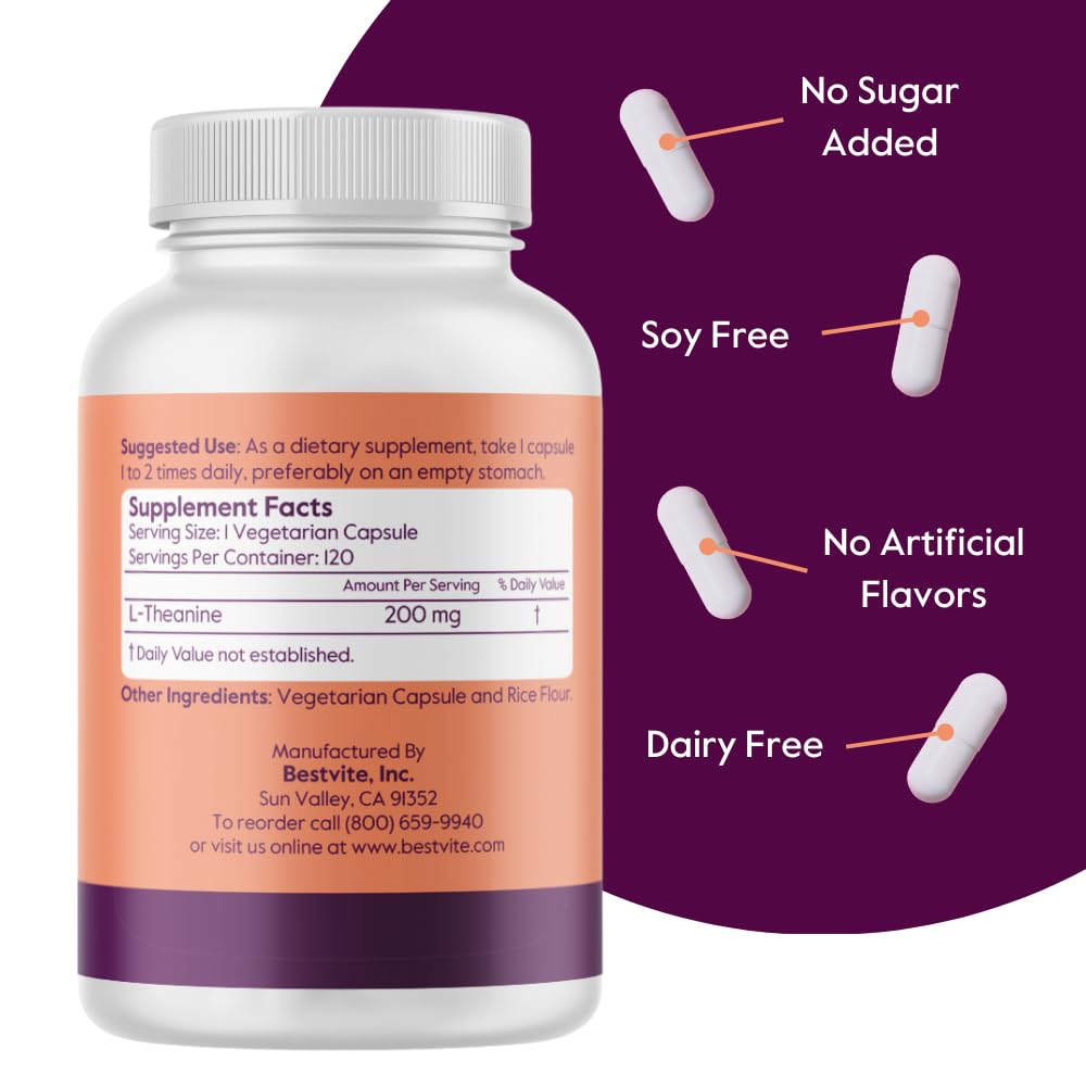Foto 3 pulgar | Suplemento Bestvite L-teanina 200 Mg (120 Cápsulas) - Venta Internacional.