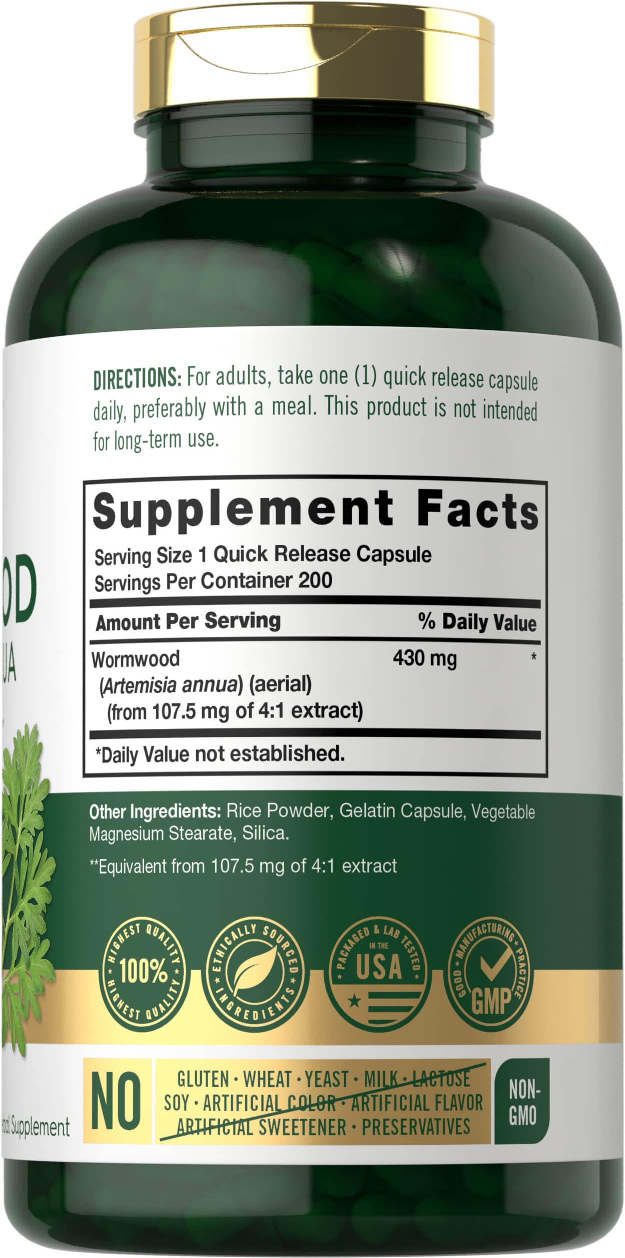 Foto 3 pulgar | Suplemento Carlyle Wormwood En Cápsulas, 430 Mg, 200 Unidades - Venta Internacional.