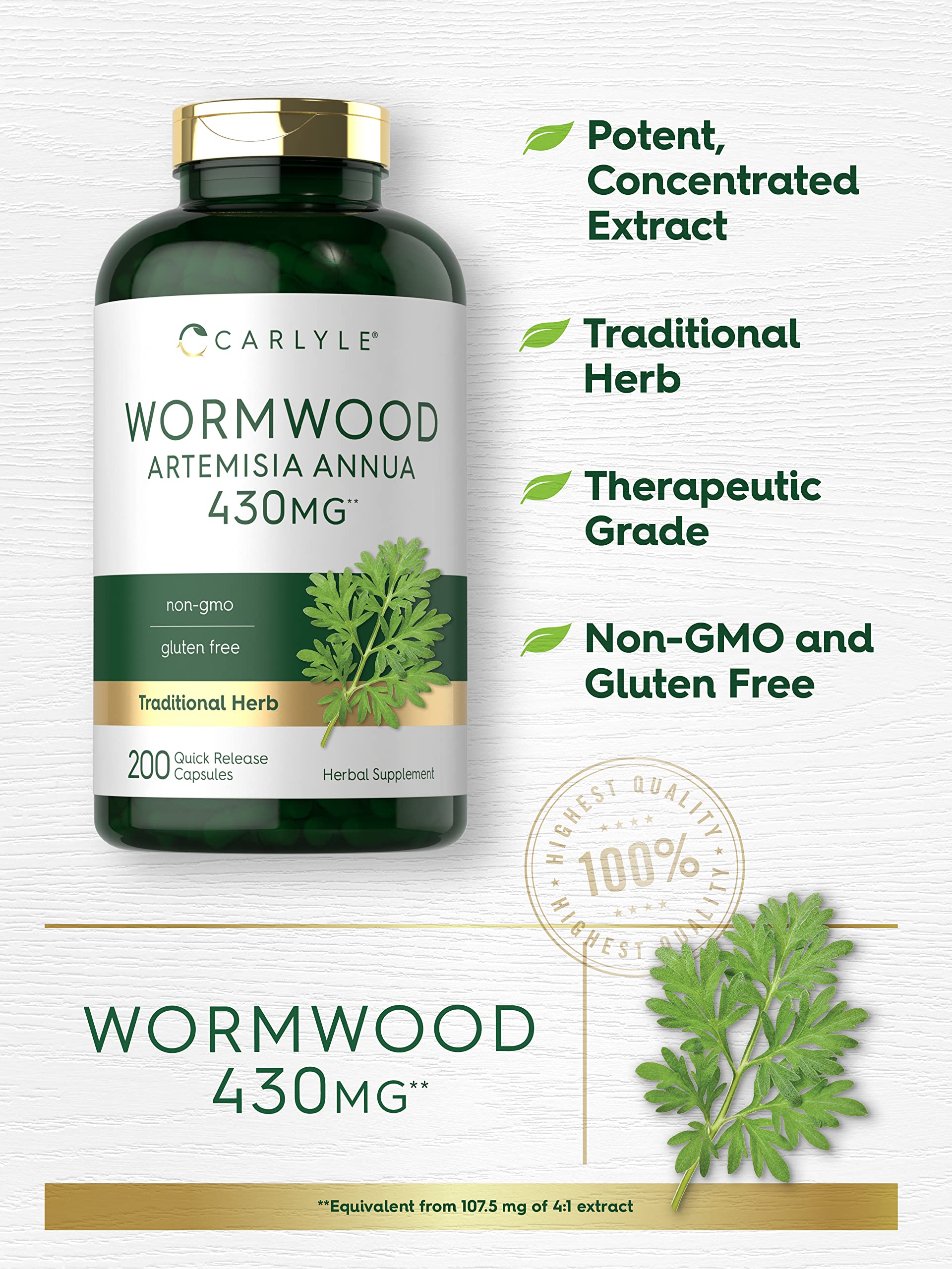 Foto 4 pulgar | Suplemento Carlyle Wormwood En Cápsulas, 430 Mg, 200 Unidades - Venta Internacional.