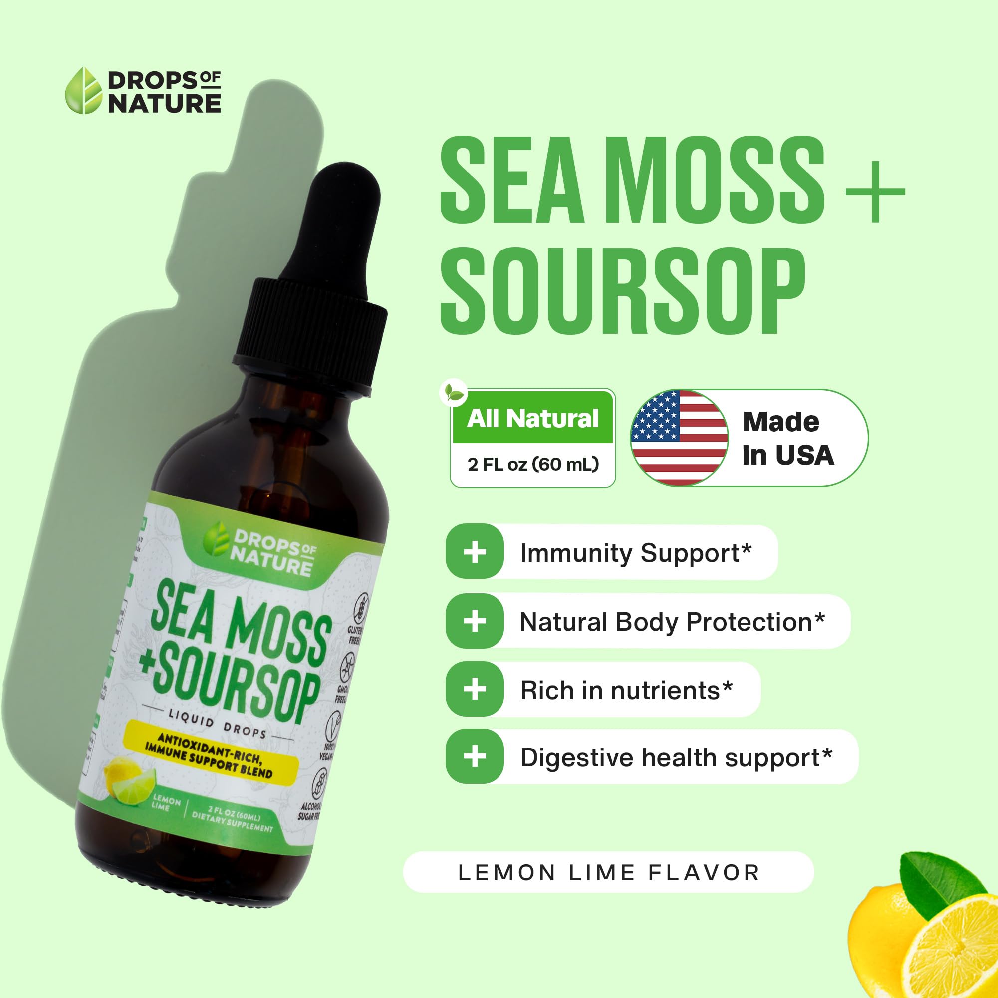 Foto 3 pulgar | Suplemento Drops Of Nature Irish Sea Moss & Guanábana 60 ml - Venta Internacional