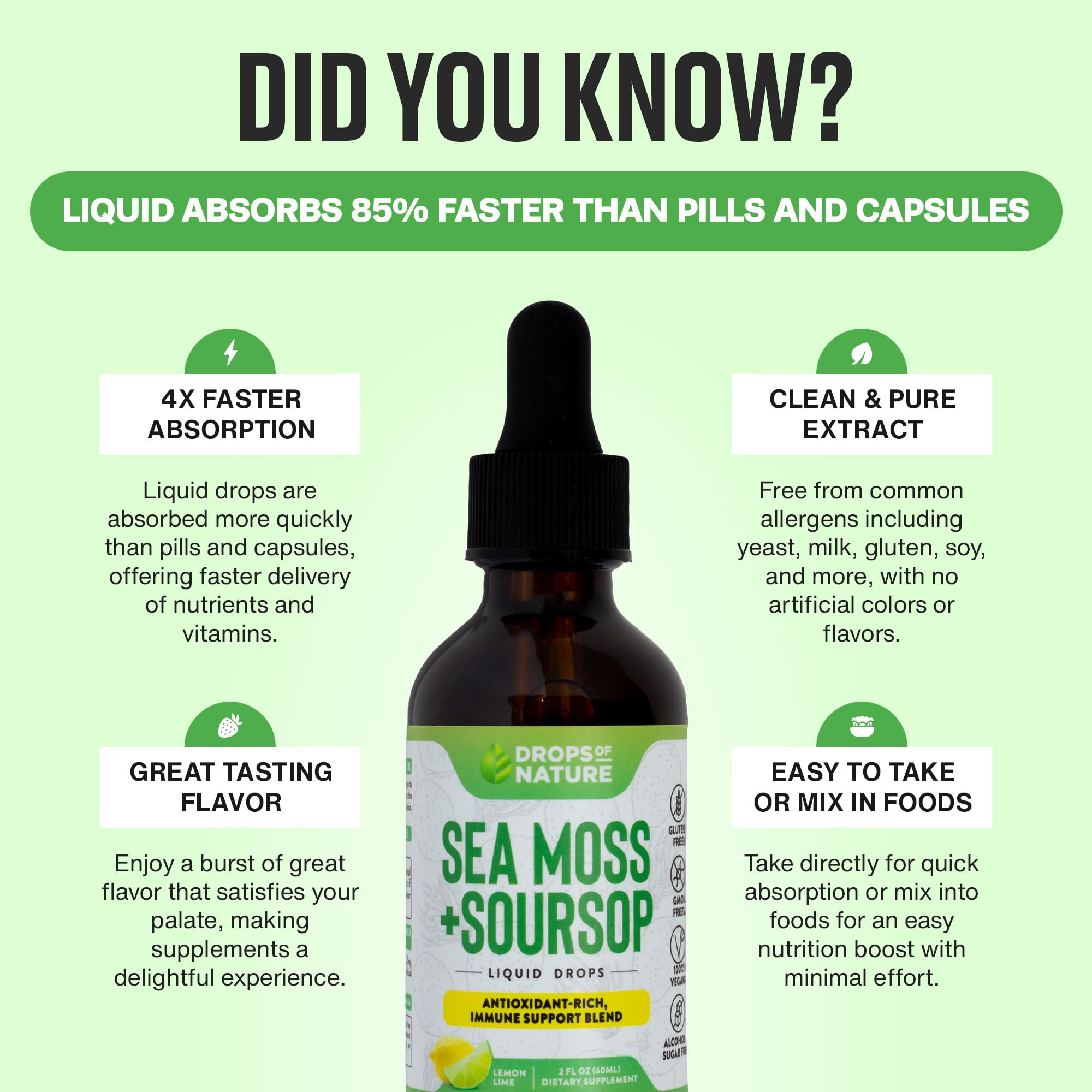 Foto 6 pulgar | Suplemento Drops Of Nature Irish Sea Moss & Guanábana 60 ml - Venta Internacional