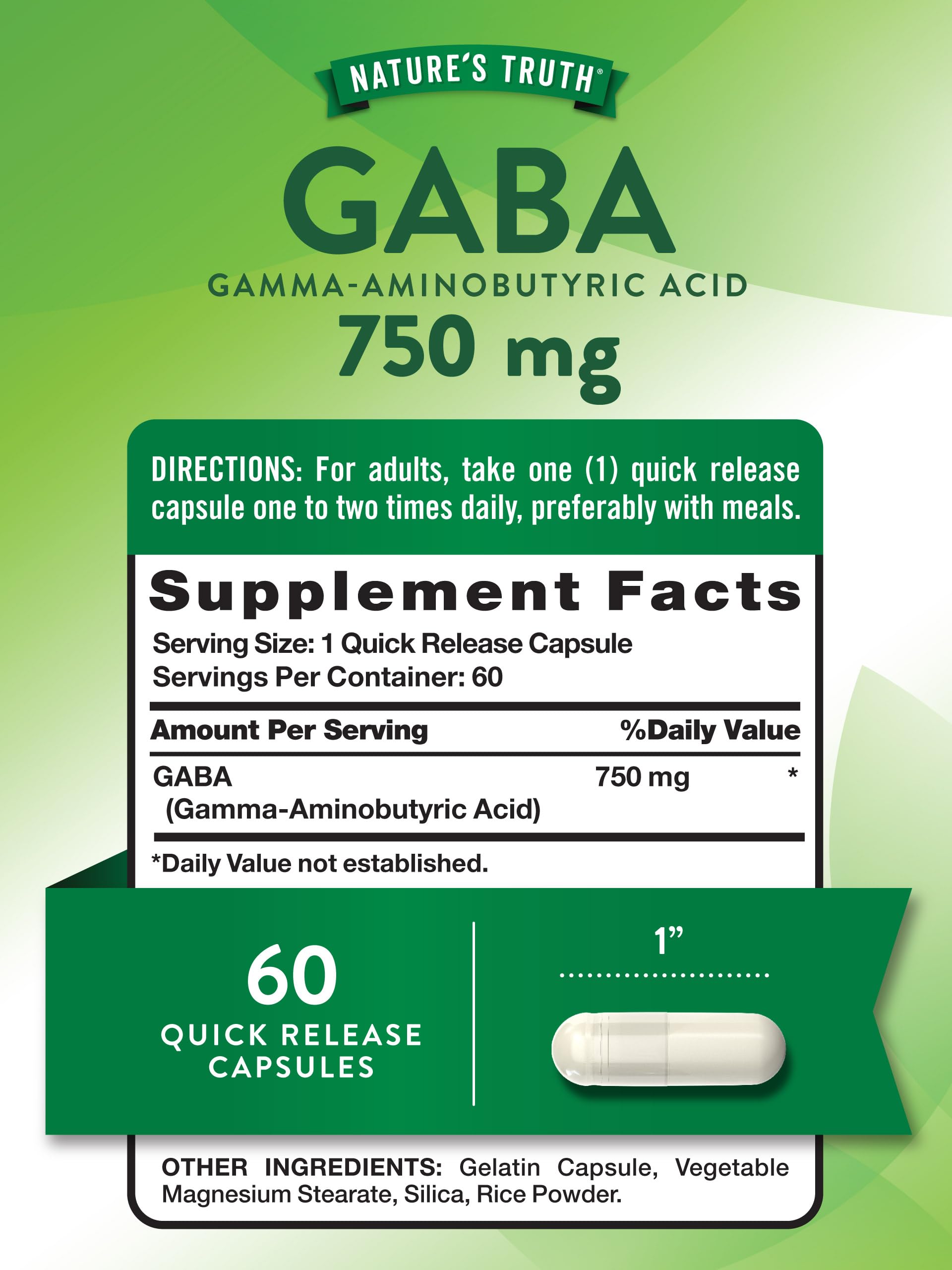 Foto 3 pulgar | Suplemento Nature's Truth Gaba 750 Mg 60 Cápsulas - Venta Internacional.