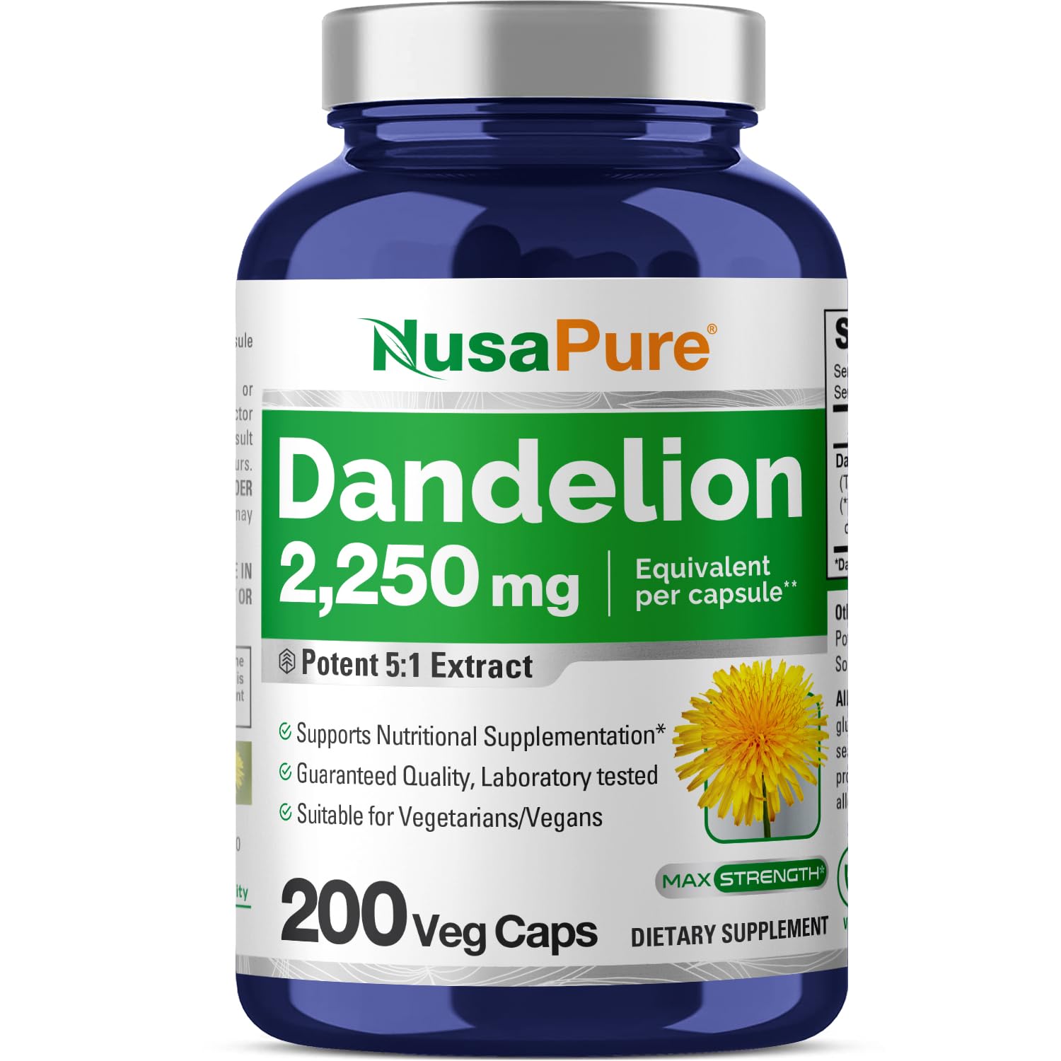 Foto 2 pulgar | Suplemento De Extracto De Raíz De Diente De León Nusapure, 2.250 Mg, 200 Cápsulas - Venta Internacional.