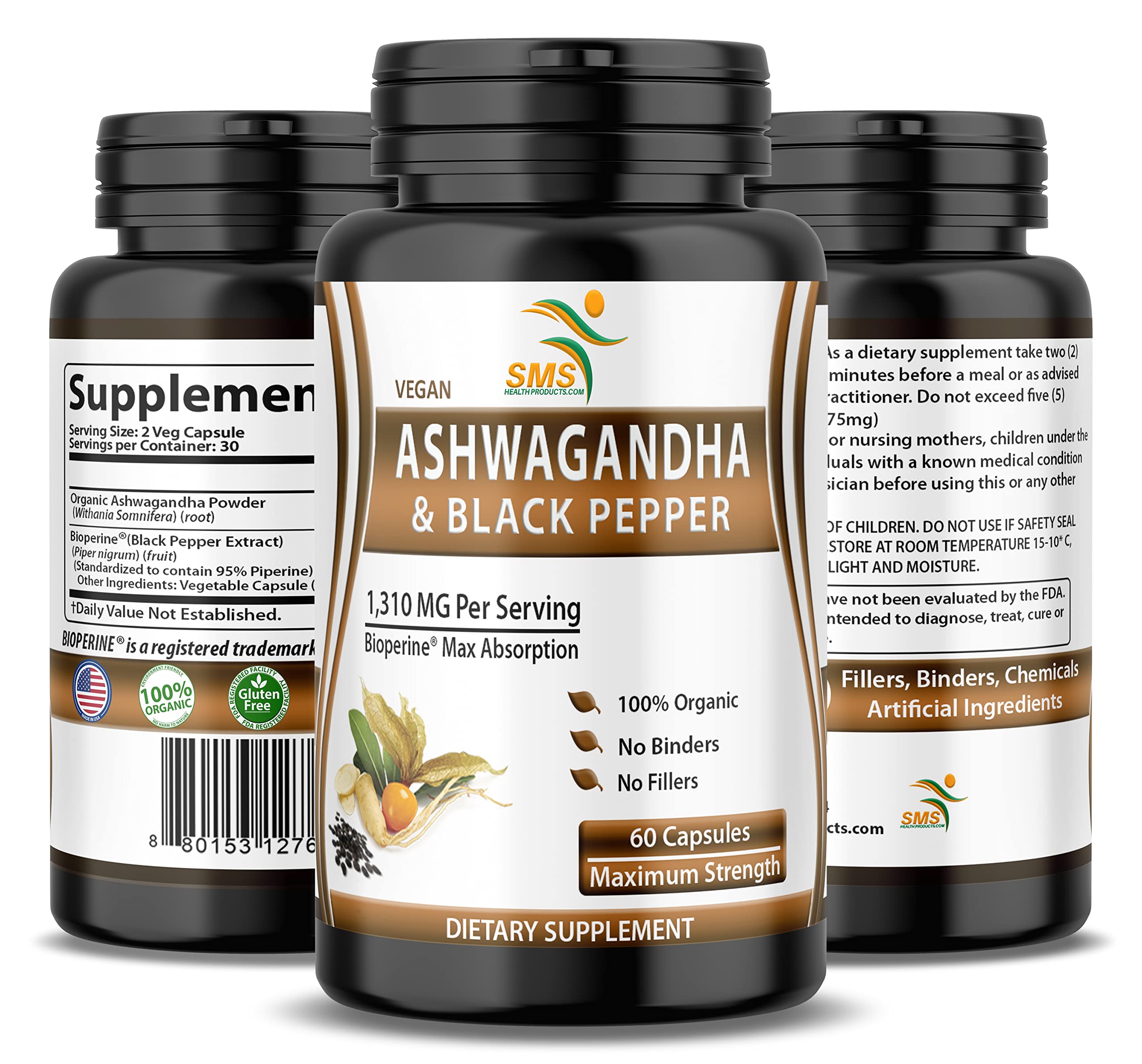 Foto 7 | Suplemento De Ashwagandha En Cápsulas Smshealthproducts 60 Unidades - Venta Internacional.