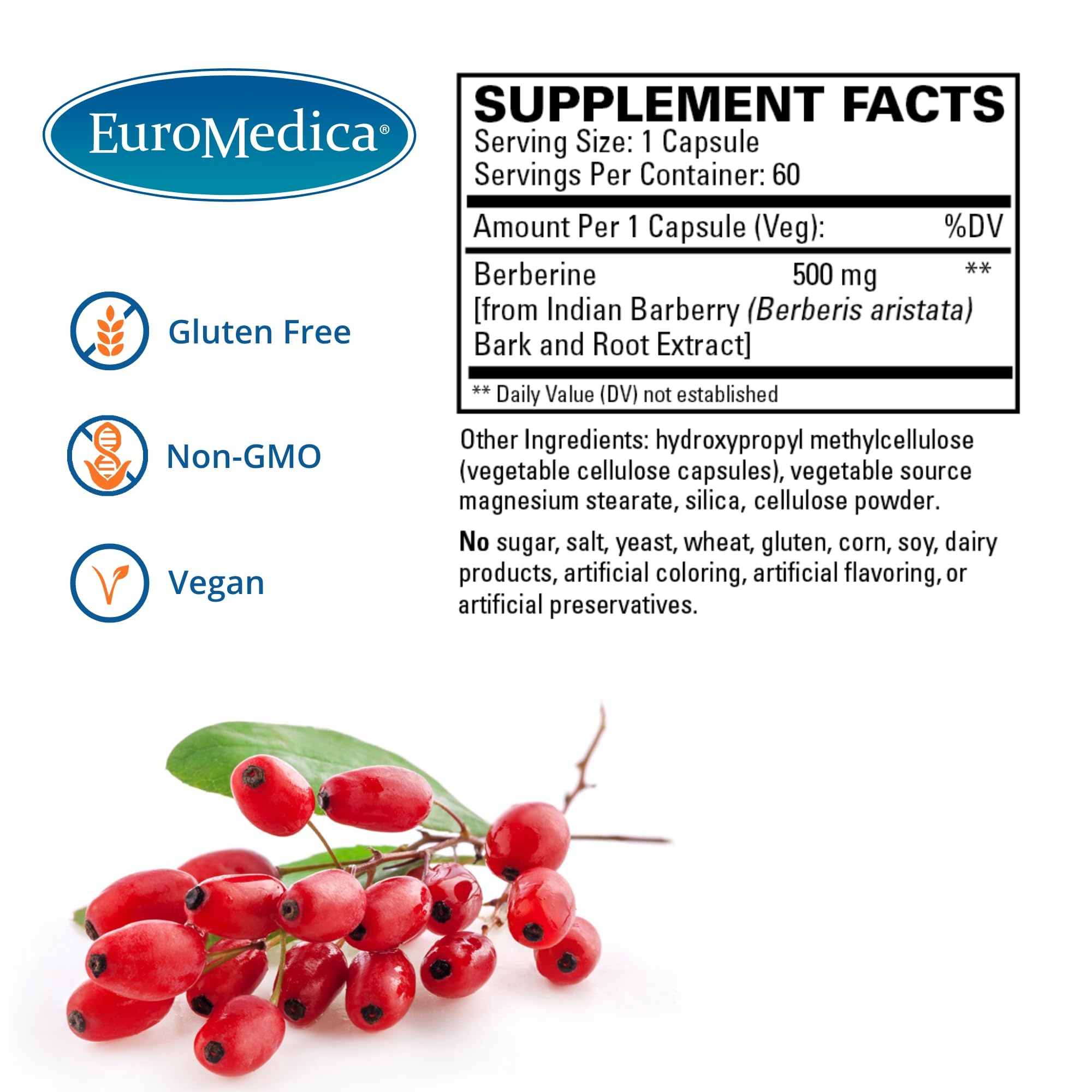 Foto 6 pulgar | Suplemento Euromedica Berberine 500 Mg 60 Cápsulas - Venta Internacional.