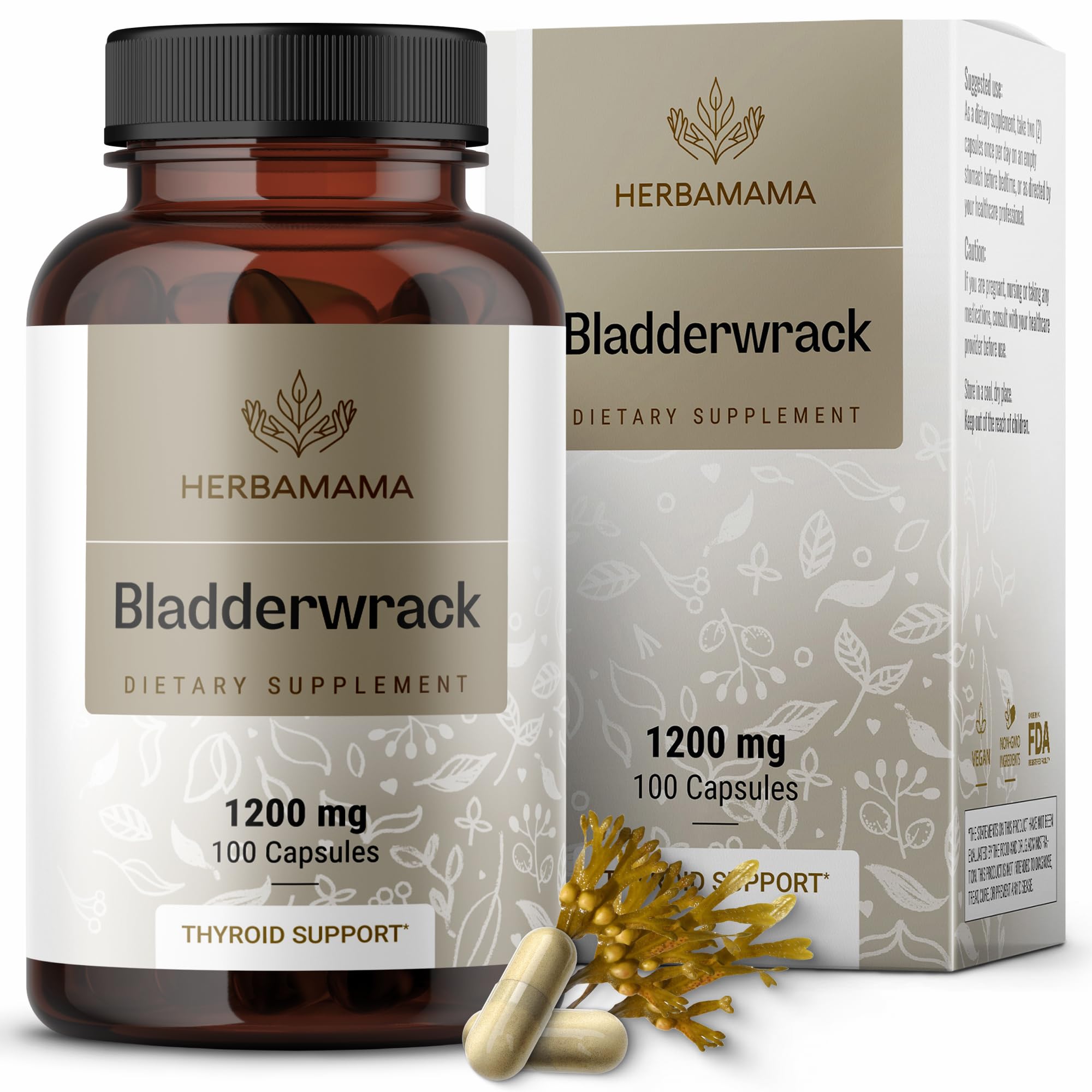 Foto 2 pulgar | Suplemento Herbamama Bladderwrack En Cápsulas De 1200 Mg De Yodo Marino - Venta Internacional.