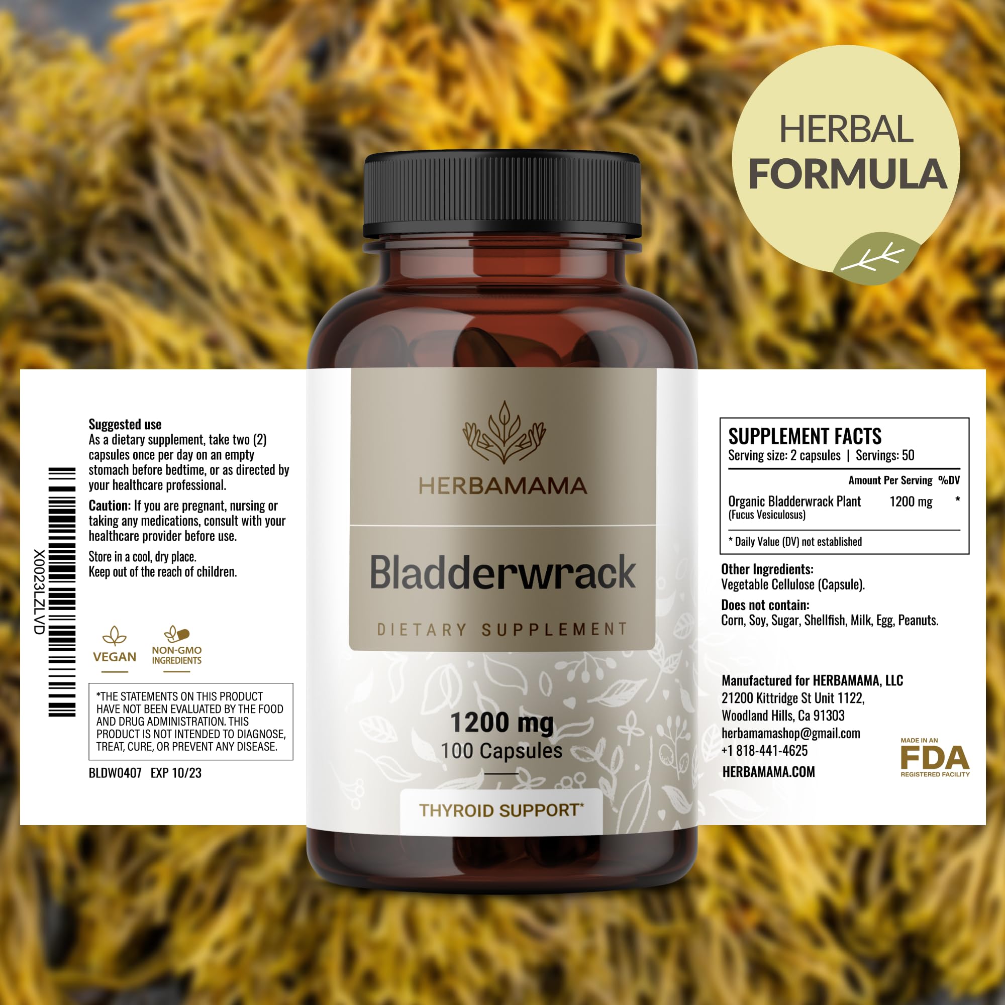 Foto 8 pulgar | Suplemento Herbamama Bladderwrack En Cápsulas De 1200 Mg De Yodo Marino - Venta Internacional.