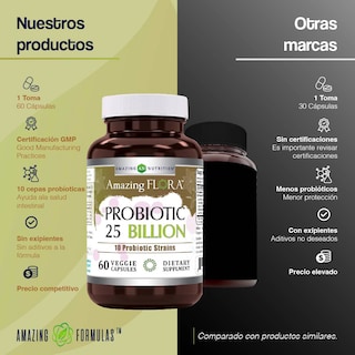 Foto 5 | Amazing Formulas Flora Probiotic 25 Billiones Flora Intestinal 60 Cápsulas