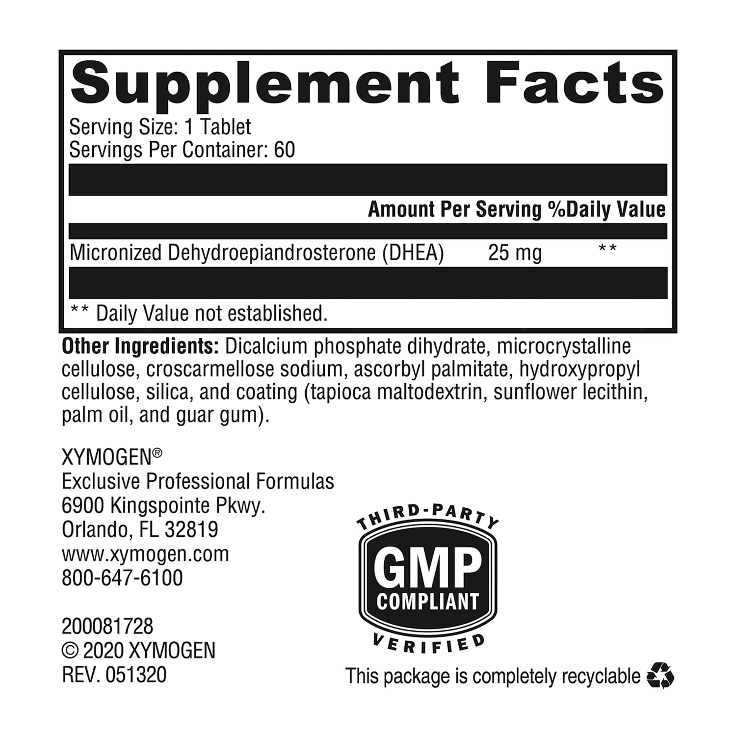 Foto 6 pulgar | Suplemento Xymogen Dhea 25 Mg Micronizado Para Mujeres Y Hombres 60 Tabletas - Venta Internacional.