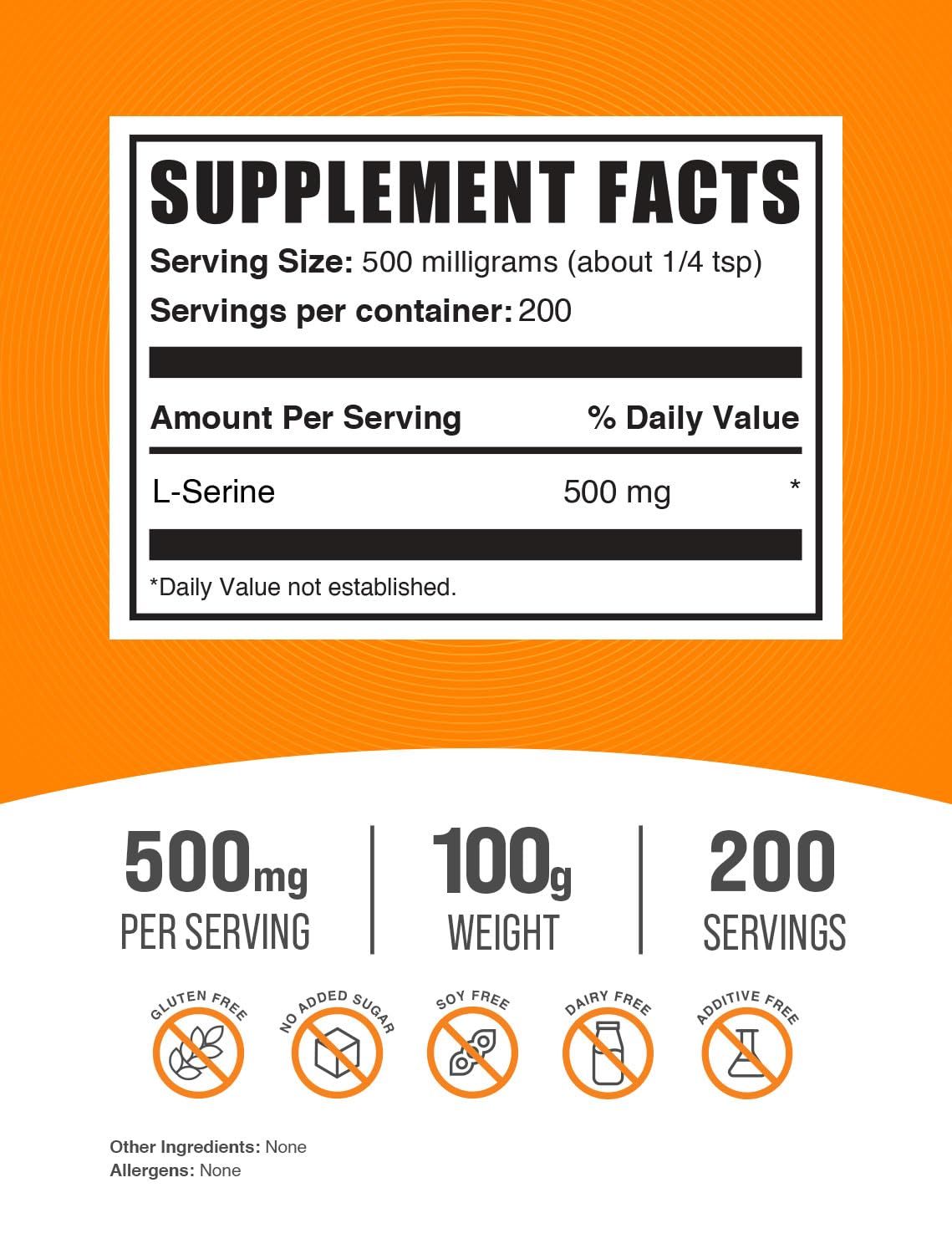 Foto 3 pulgar | Suplemento Bulksupplements.com L-serina 500 Mg En Polvo 100 G - Venta Internacional.