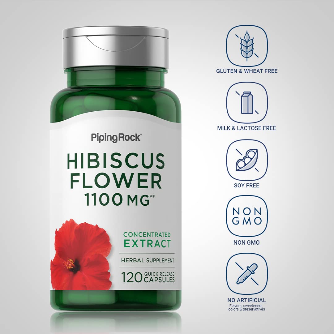 Foto 4 pulgar | Suplemento Piping Rock Hibiscus Flowers 1100 Mg 120 Cápsulas - Venta Internacional.