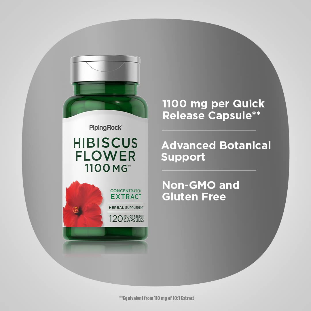 Foto 5 pulgar | Suplemento Piping Rock Hibiscus Flowers 1100 Mg 120 Cápsulas - Venta Internacional.