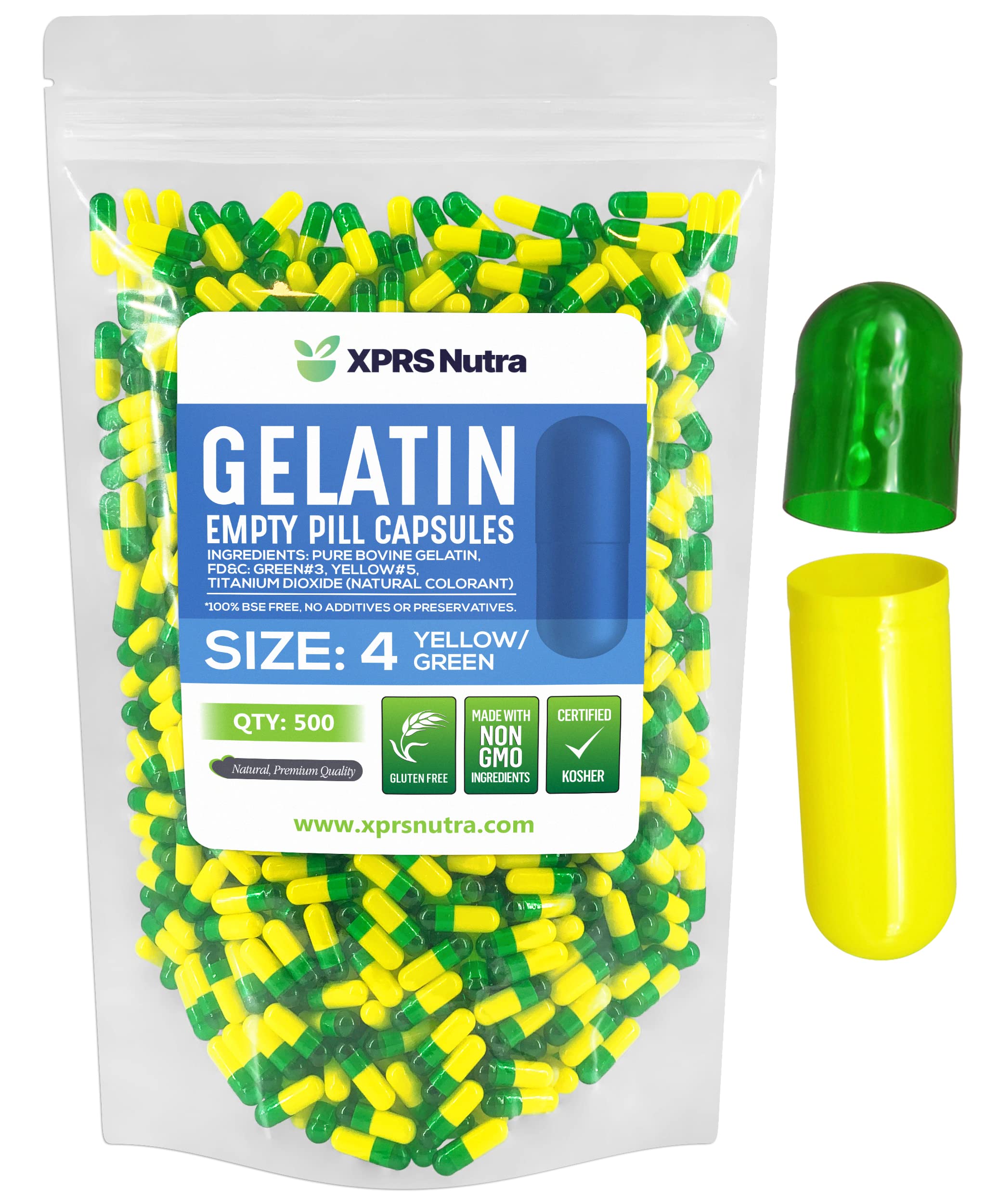Cápsulas Vacías Xprs Nutra, Tamaño 4, Gelatina, 500 Unidades, Verde/amarilla - Venta Internacional.