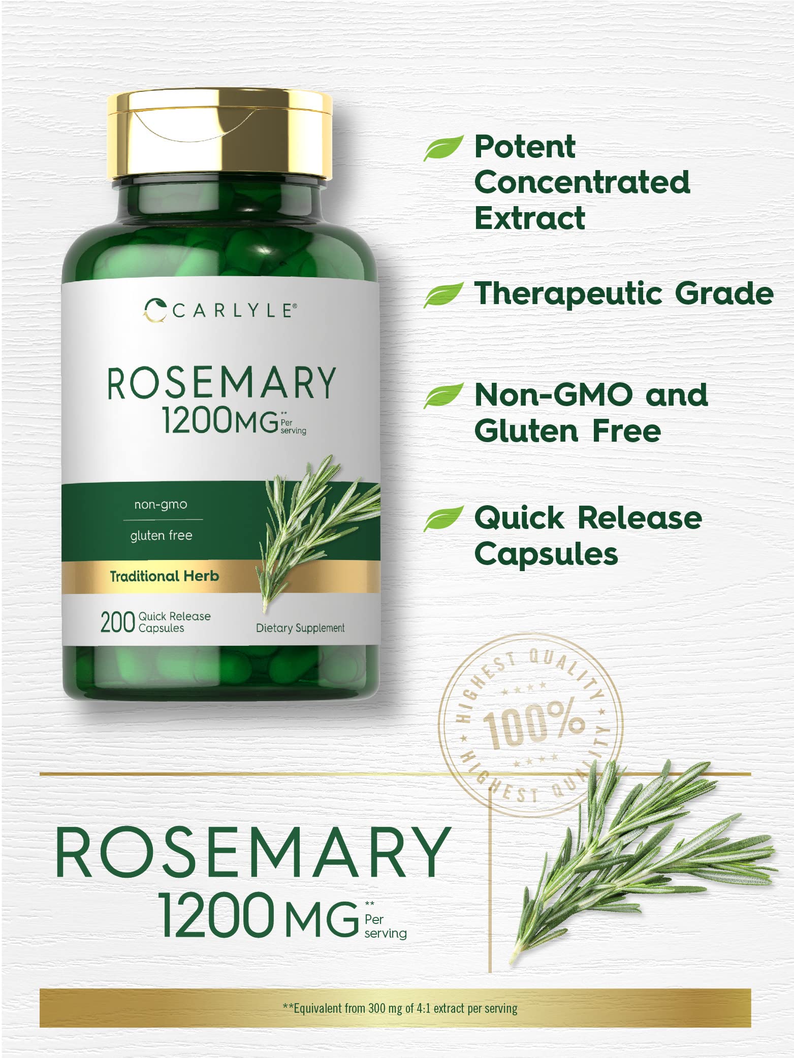Foto 3 | Suplemento Carlyle Rosemary, Cápsulas De 1200 Mg, 200 Unidades - Venta Internacional.