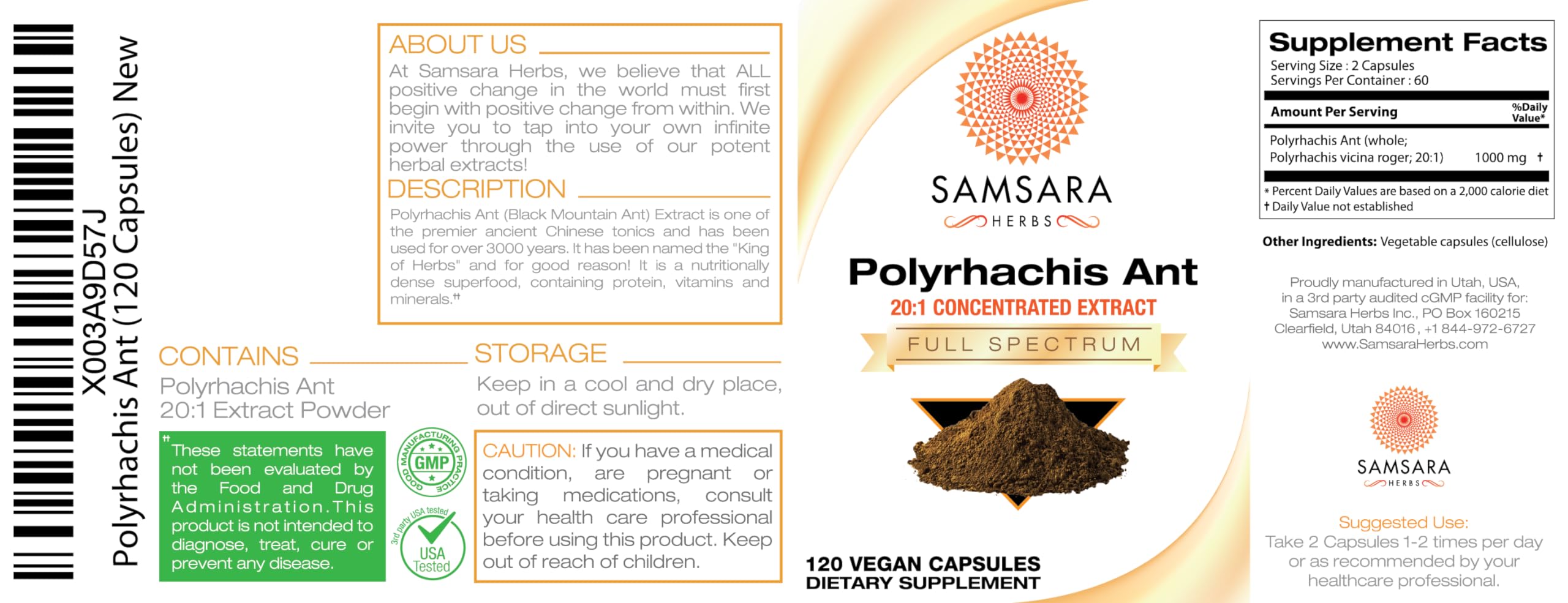 Foto 5 pulgar | Suplemento Samsara Herbs Polyrhachis Black Ant Extract 120 Cápsulas - Venta Internacional.