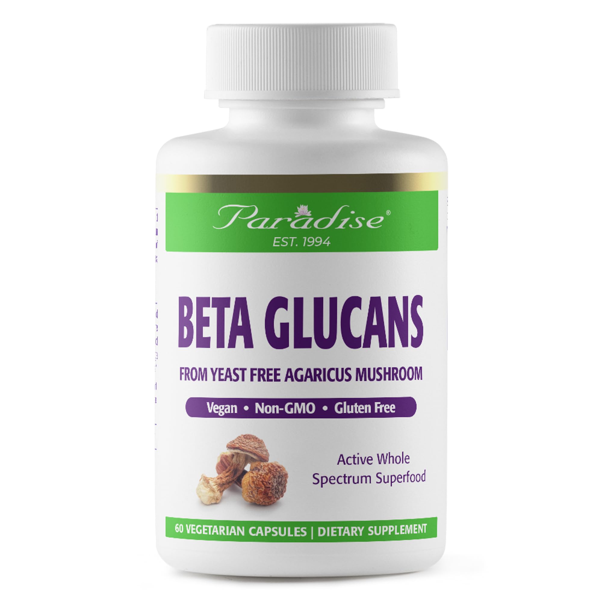 Suplemento Beta Glucanos Paradise Herbs 60 Cápsulas Veganas - Venta Internacional.