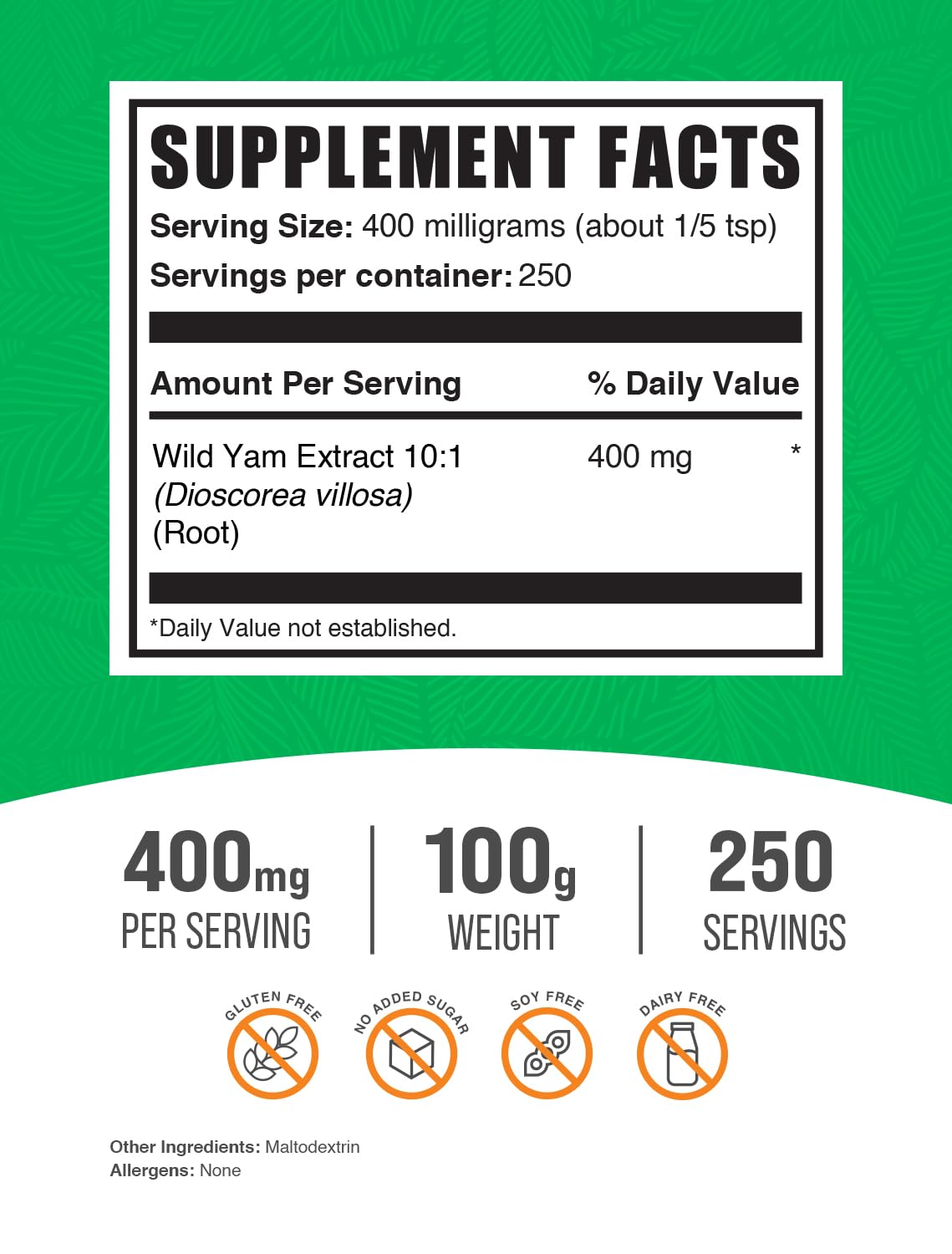 Foto 3 pulgar | Suplemento Bulksupplements.com Extracto De Ñame Silvestre 100 G - Venta Internacional.