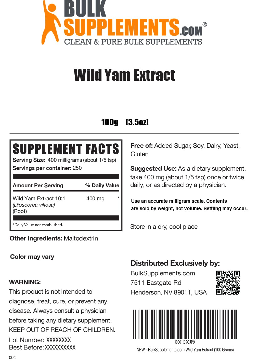 Foto 8 pulgar | Suplemento Bulksupplements.com Extracto De Ñame Silvestre 100 G - Venta Internacional.