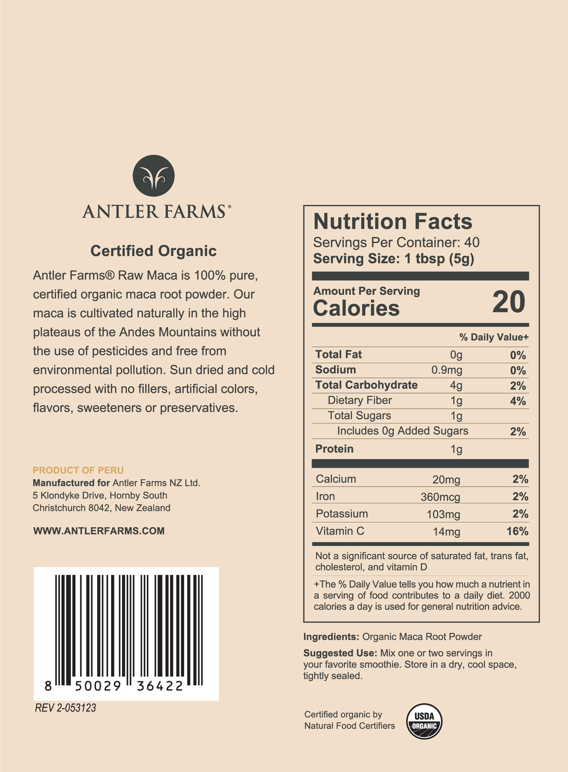 Foto 2 | Suplemento De Maca Cruda En Polvo De Antler Farms, 200 G, 40 Porciones - Venta Internacional.