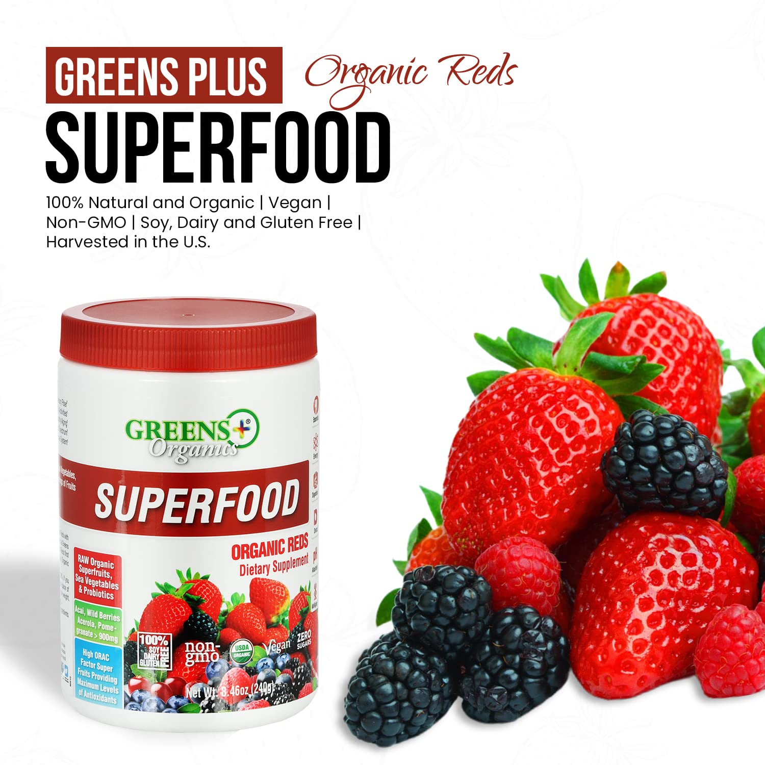 Foto 4 pulgar | Superfood Powder Greens+ Organic Reds Antioxidante 250 Ml - Venta Internacional.